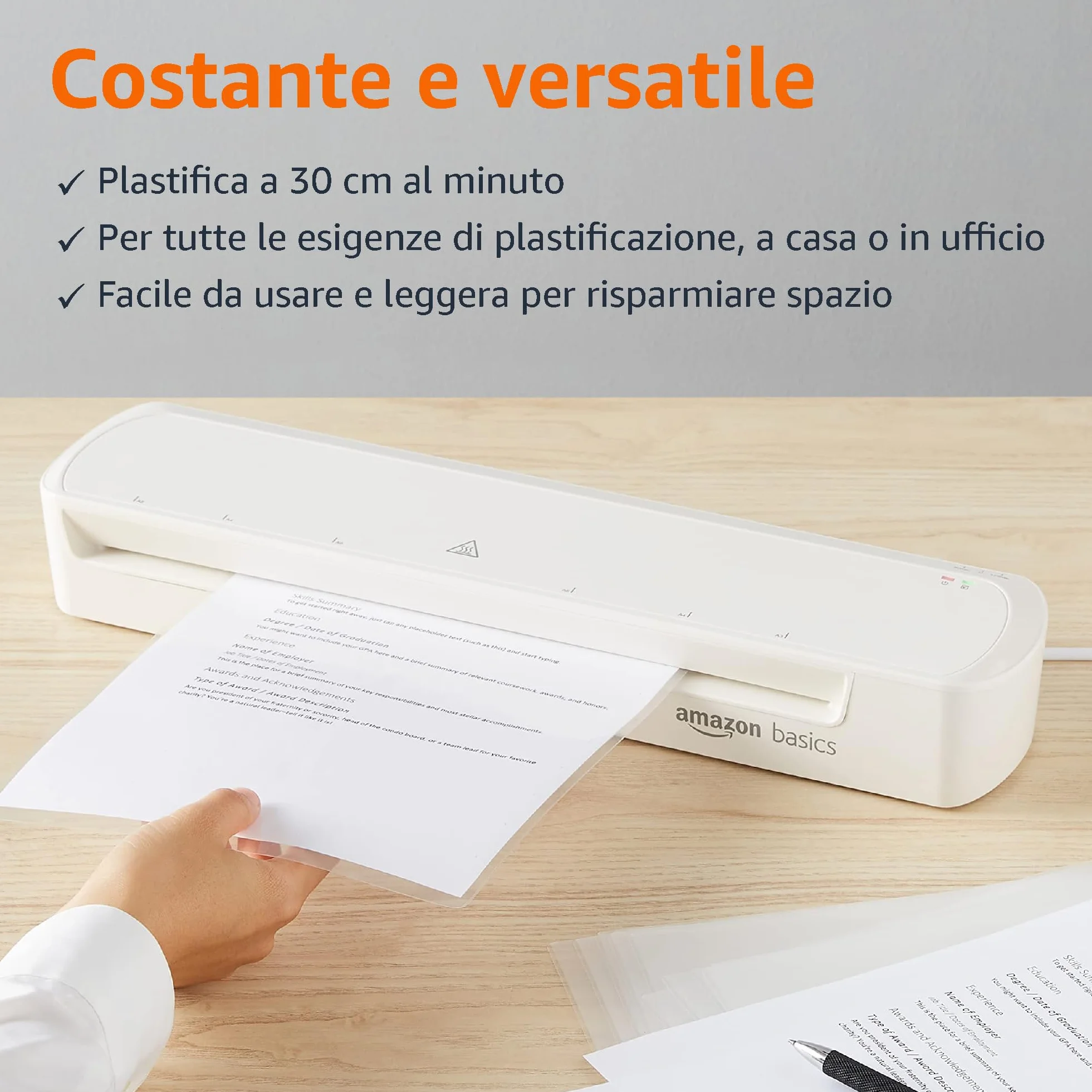 Amazon Basics Laminatore termico, formato A3, include due buste per laminatura, Bianco, Tinta unita