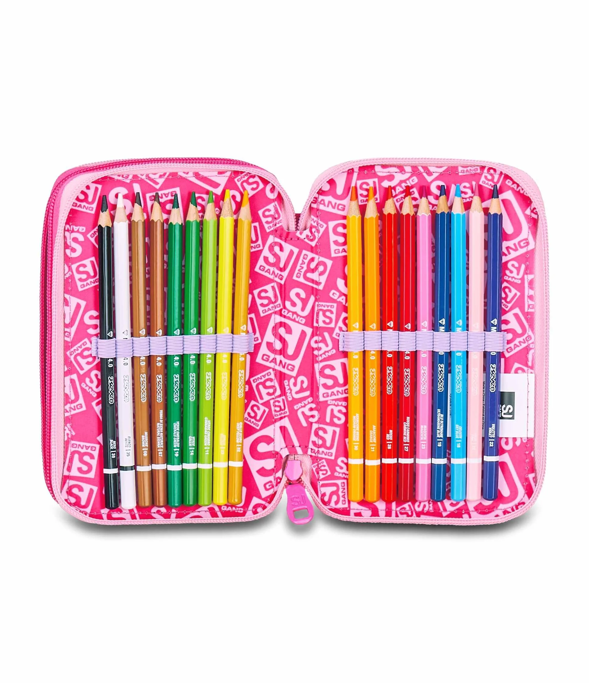 SJ GANG STYLE JAM GANG Astuccio Scuola 3 Zip, Fucsia, Portapenne Triplo Scomparto Completo Di Penne, Matite, Colori, Accessori Zaino, Scuola Elementare, Bambina