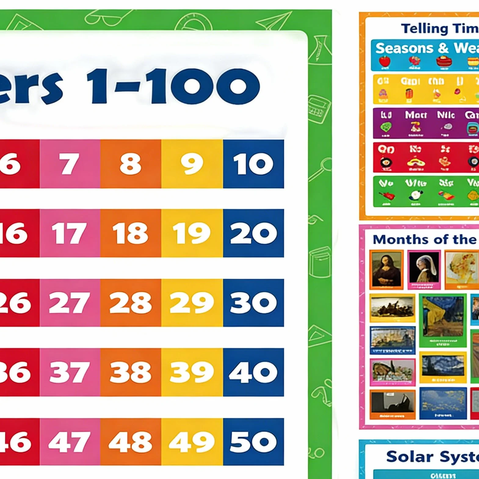 Poster educativi 20 fogli apprendimento interattivi riutilizzabili 42x28cm carta colori vivaci aula scuola materna