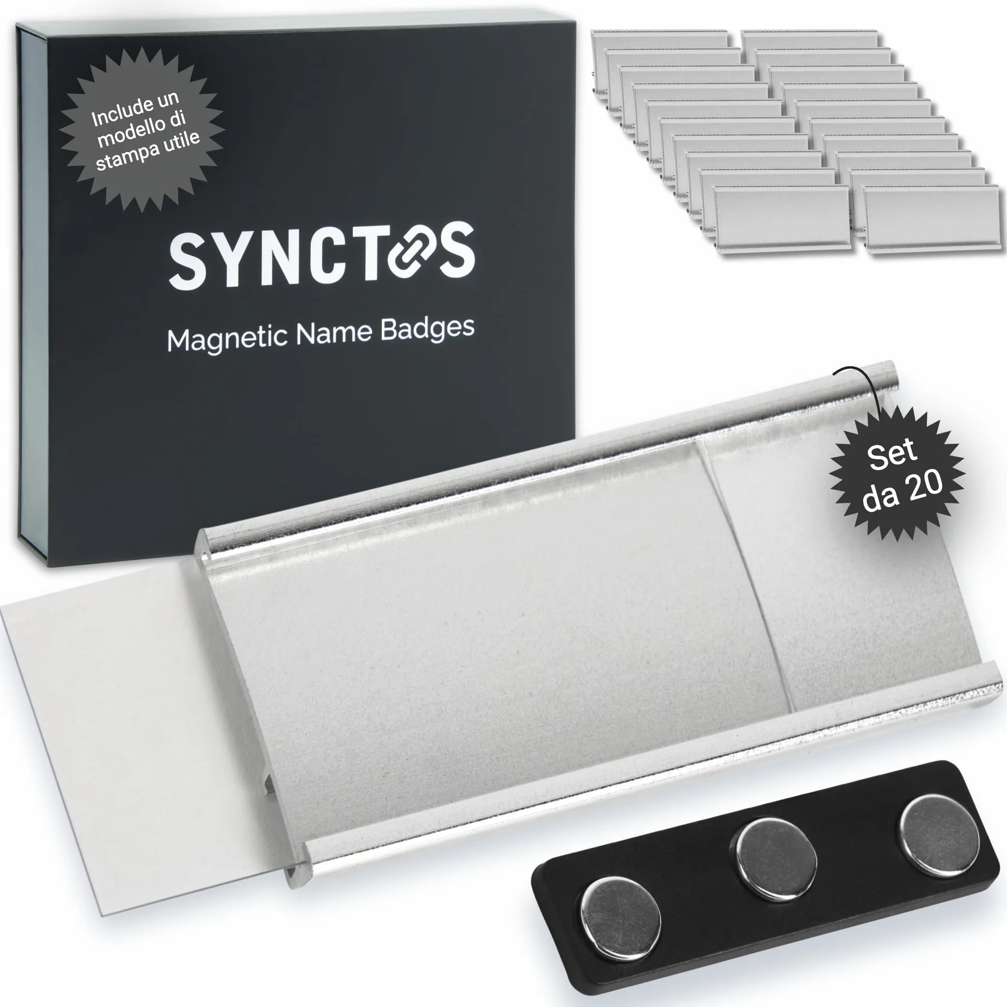 Targhetta magnetica set 20 magneti N40 72x31 mm porta badge alluminio