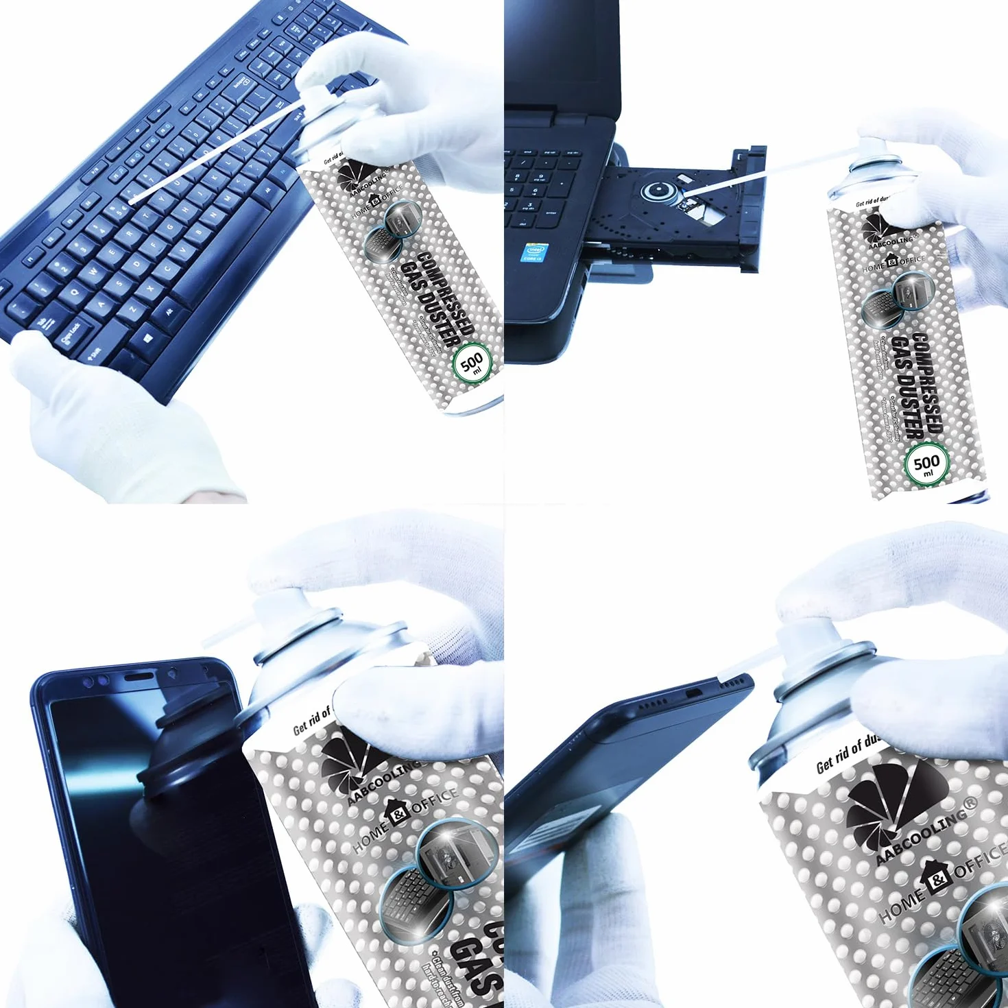 AABCOOLING Home&Office 9x 500ml Aria Compressa – Pulizia PC, Raffreddamento, Dissipatore CPU, Tastiera, Laptop, Bomboletta, Soffiatore Polvere, Air Duster, K1