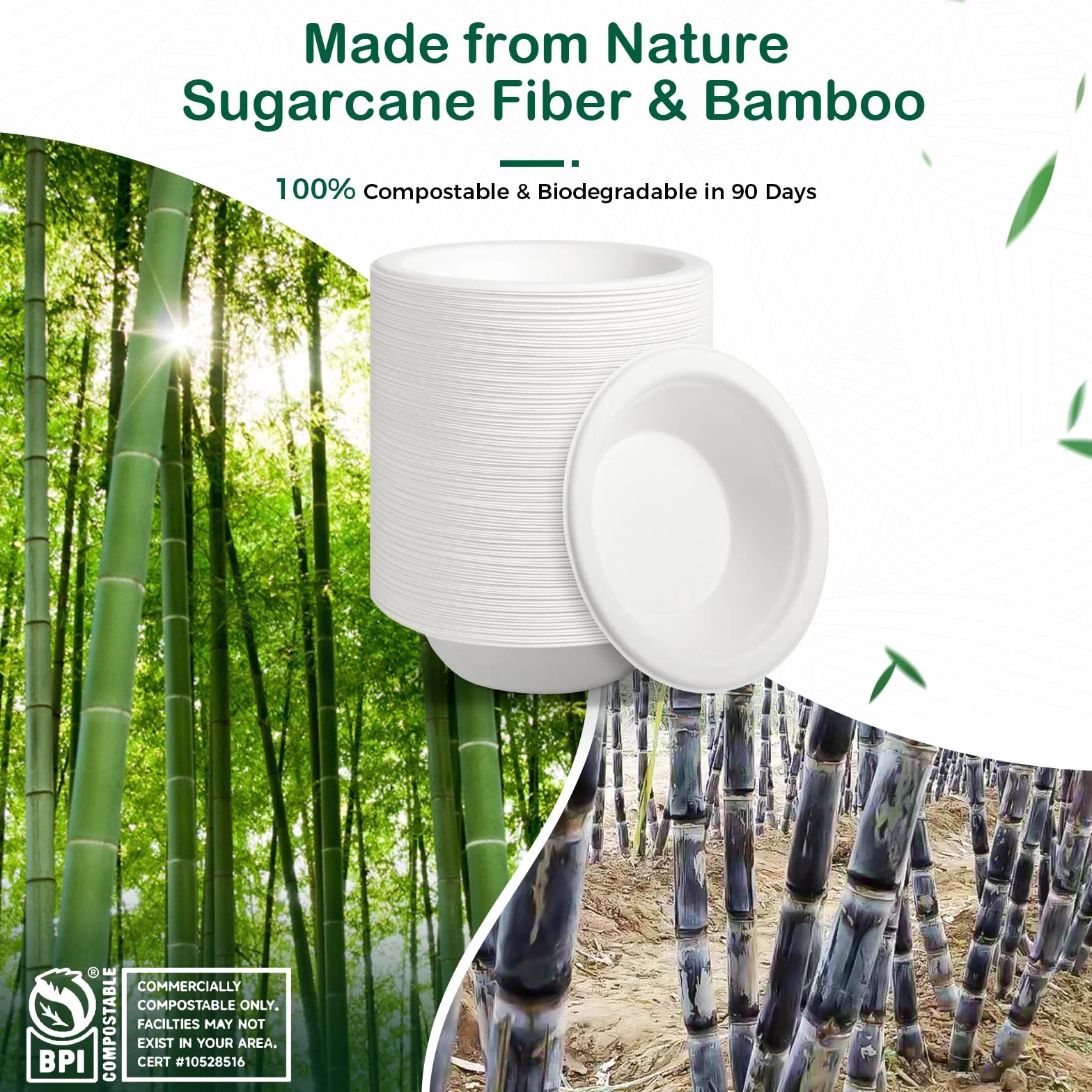 Ciotole di carta compostabili biodegradabili usa e getta in bagassa 128 pezzi adatte microonde congelatore BPI