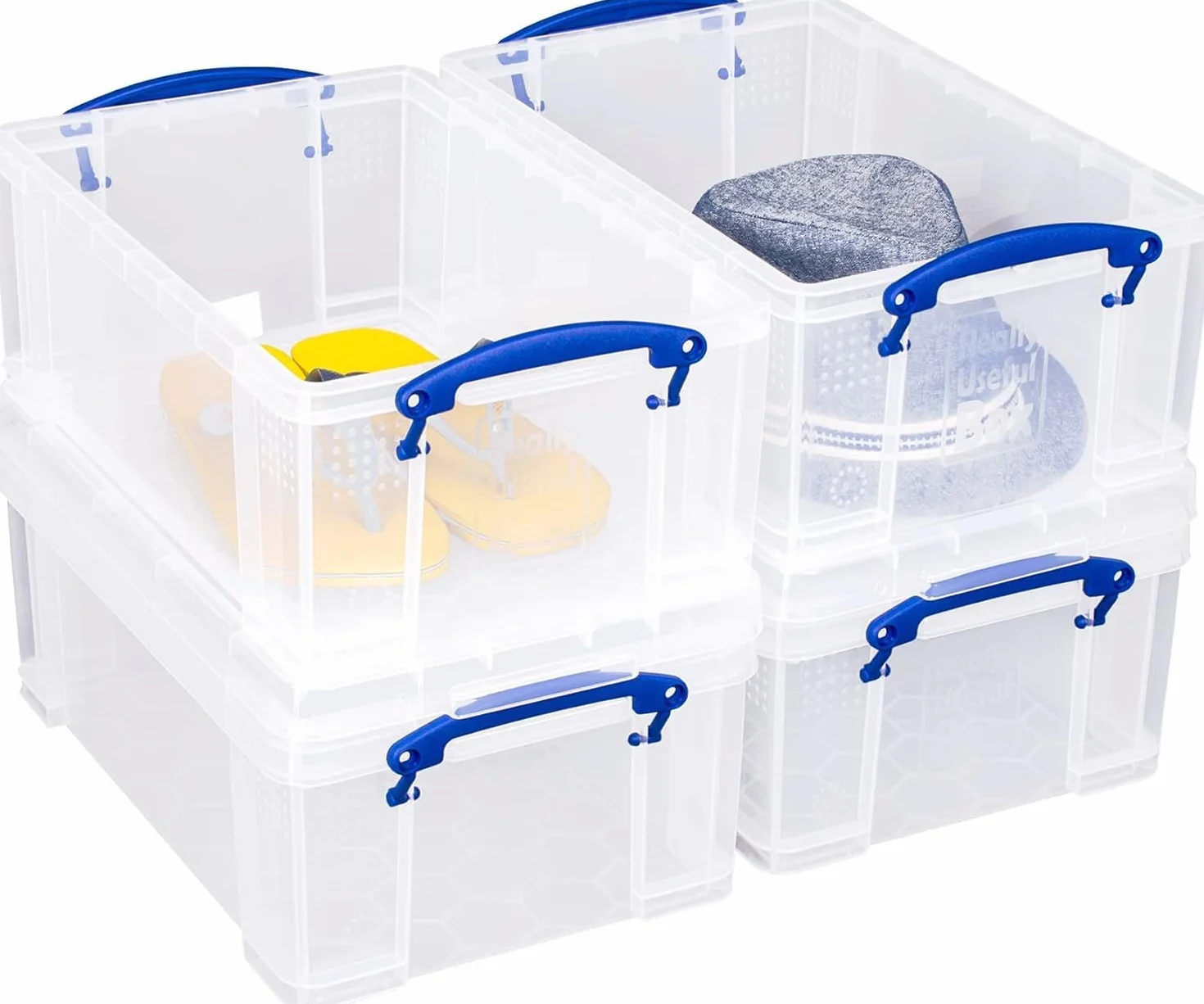 4 pezzi – Really Useful Box 9 litri – 395 X 255 X 155 mm – per 24 DVD/A4 – Trasparente con Coperchio