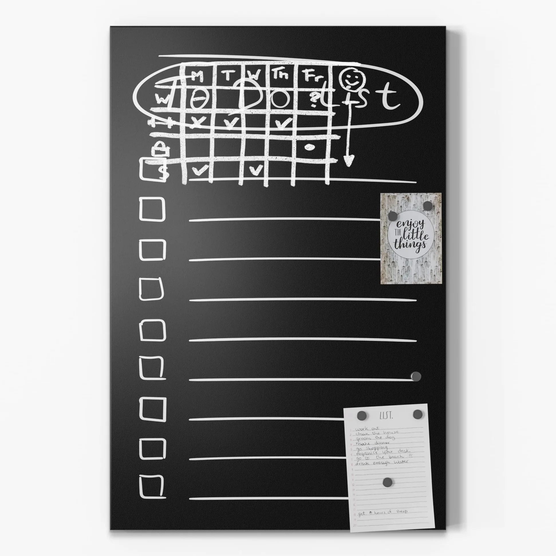 DEQORI Lavagna magnetica con stampa UV, motivo "Planner in stile lavagna" | Design rettangolare 40 x 60 cm | Lavagna in metallo a gesso scrivibile – Decorazione da parete per cucina, corridoio