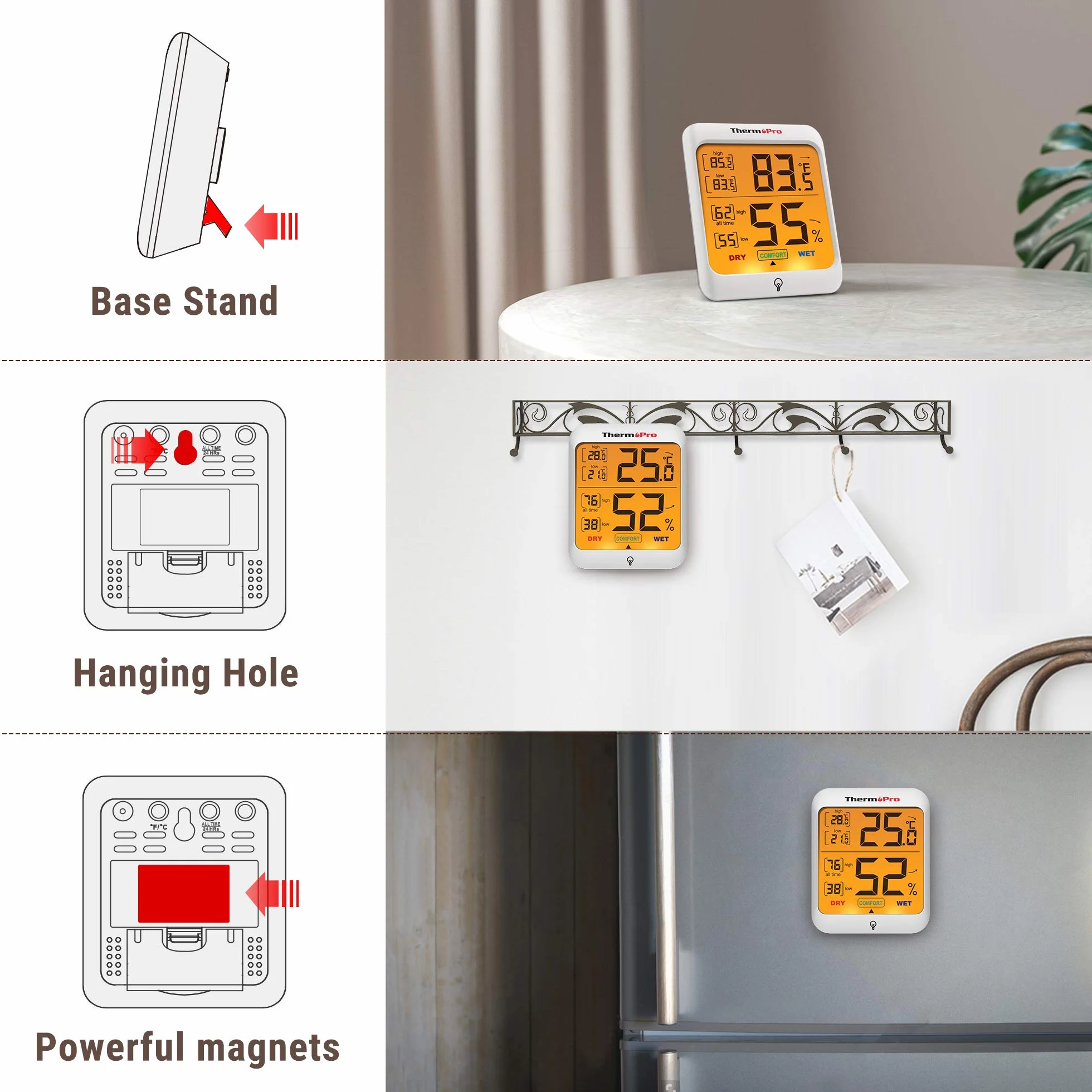 ThermoPro TP53 Termometro Igrometro Digitale Interno Misuratore Umidità Temperatura Ambiente con Retroilluminazione