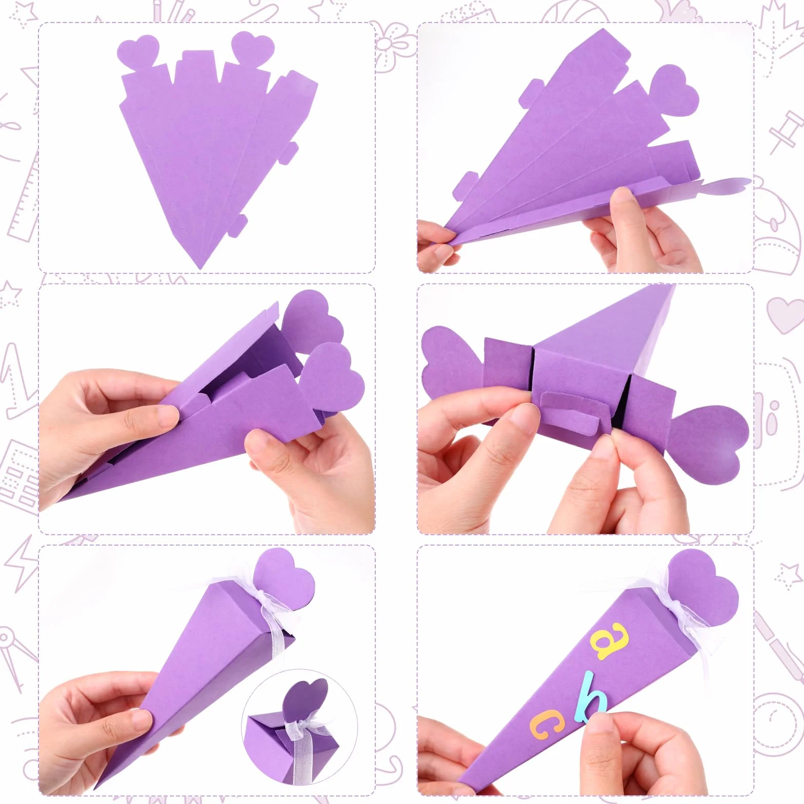 Schultüte Geschwistertüten Einschulung Kleine Schultüte Jungen Mädchen Zuckertüte zum Befüllen DIY Faltbare mit Aufklebern Band