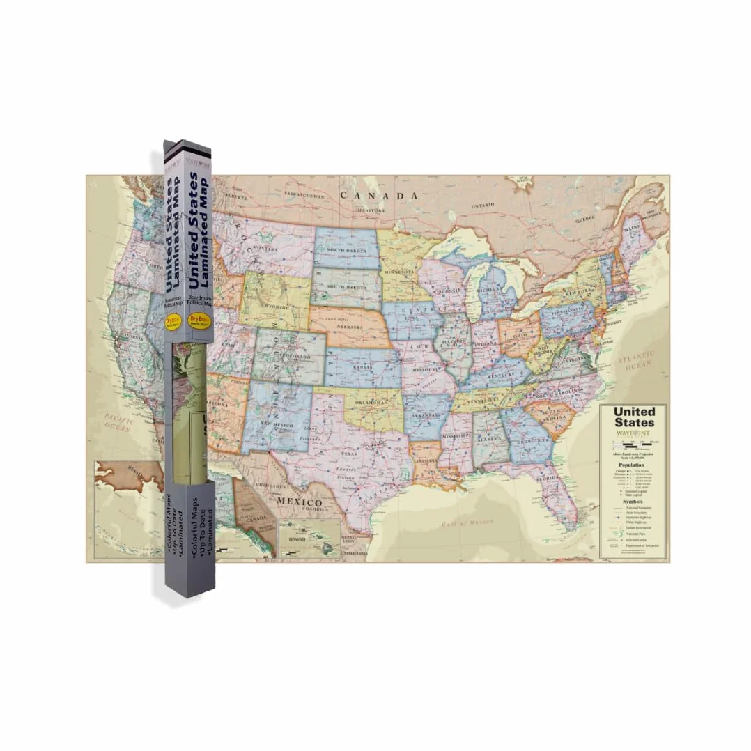 Waypoint Geographic Mappa del mondo laminata in stile antico della serie Boardroom USA, arte educativa da parete per casa, aula o ufficio, regali unici, 61 x 91,4 cm