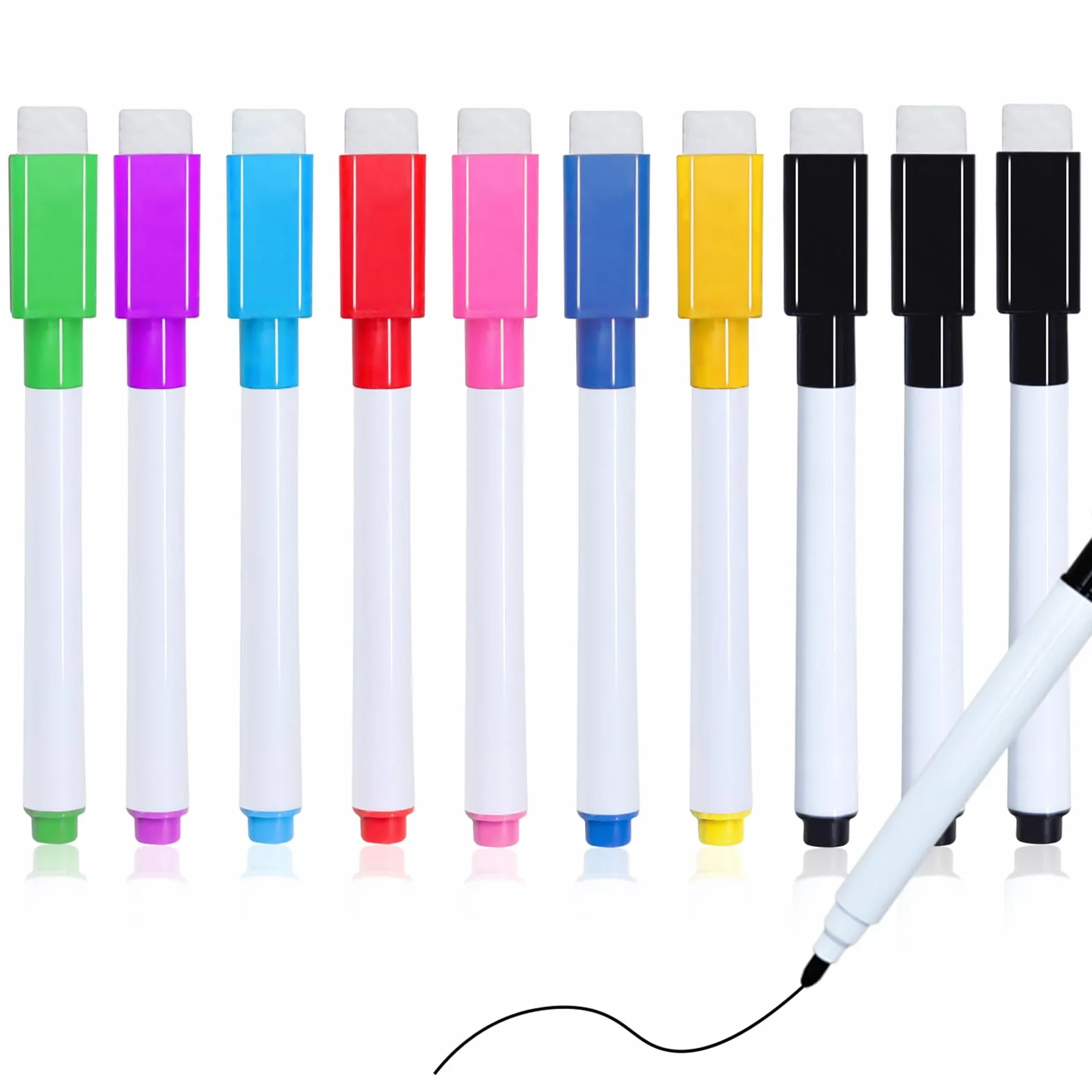 Pennarelli Lavagna Bianca Cancellabile 10 Pacco, Punta Grossa, Marker per Scuola Ufficio (8 colori)