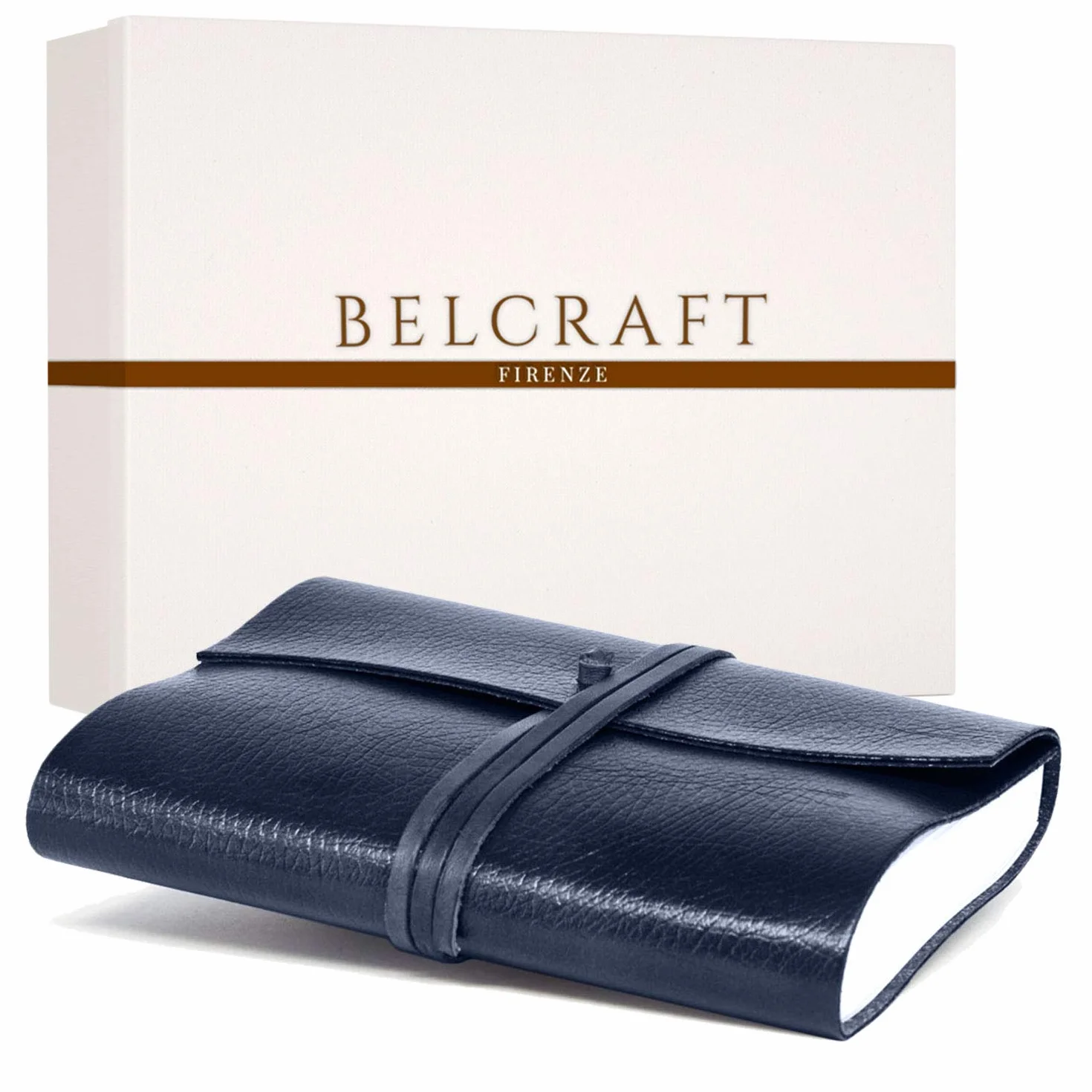 Belcraft Tivoli Diario/Taccuino in Pelle riciclata, Realizzato a mano da Artigiani Toscani, Include Scatola Regalo, A5 (15x21 cm) Blu Marino