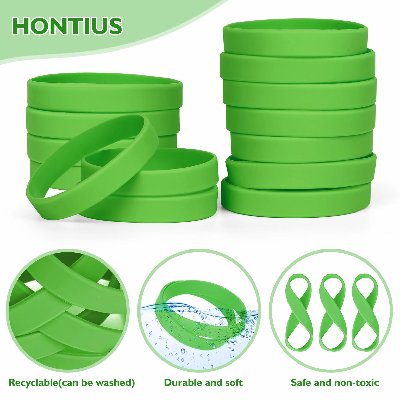 Braccialetti In Gomma Silicone Vuoto Elastici per Uomo Donna Festa Verde 12 Pezzi