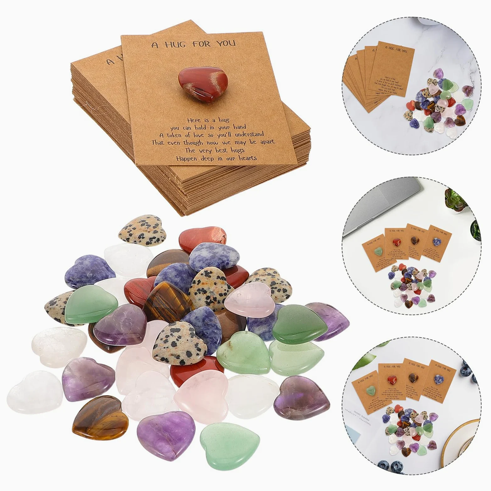 Mipcase Biglietti D’Auguri con Pietra Naturale a Forma di Cuore Set da 40 Pezzi per Festa degli Innamorati e Compleanno Decorazione Romantica per Scambio di Auguri e Regalo