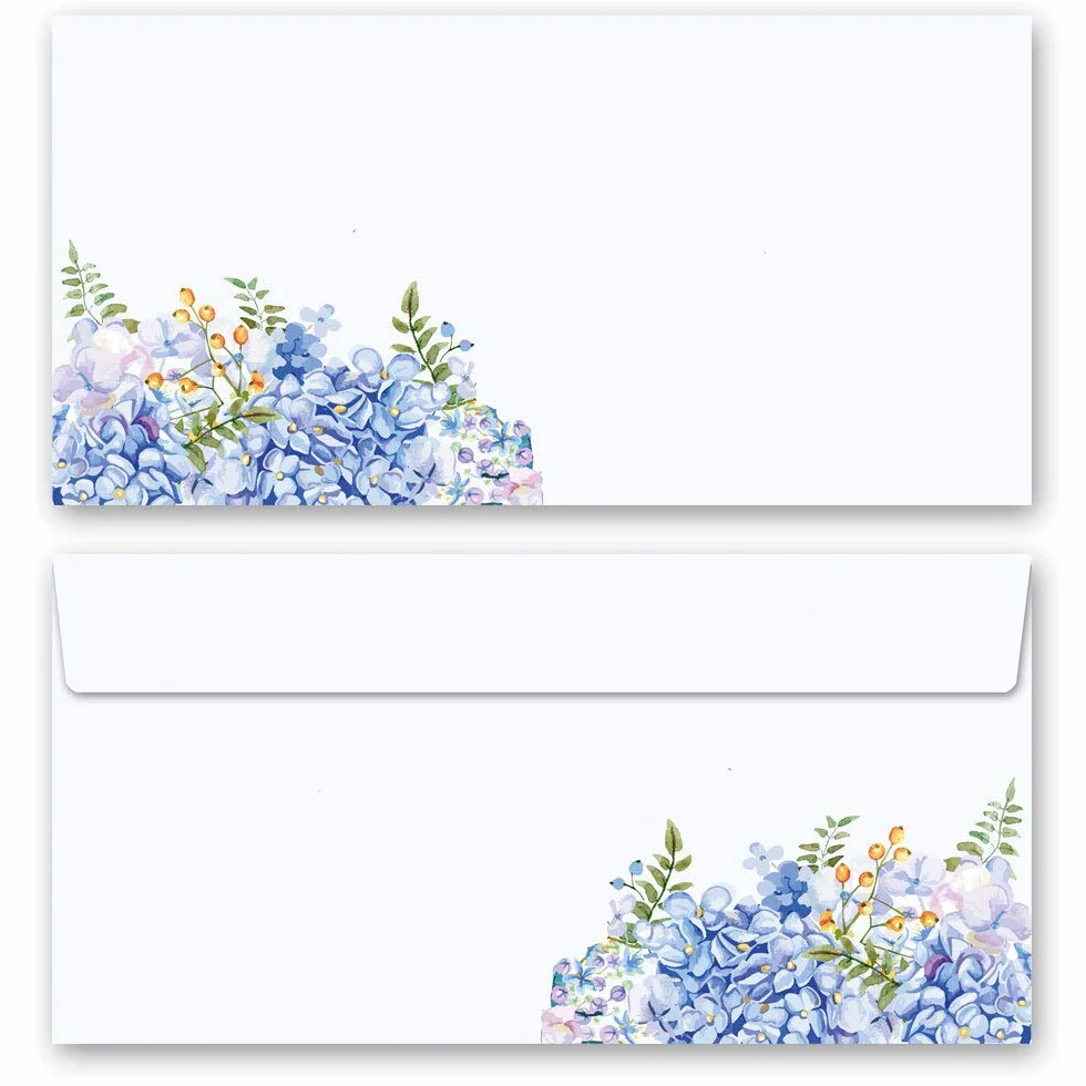 Paper-Media Motivo set di cancelleria Fiori & Petali ORTENSIE BLU 10 fogli 10 buste DIN LANG
