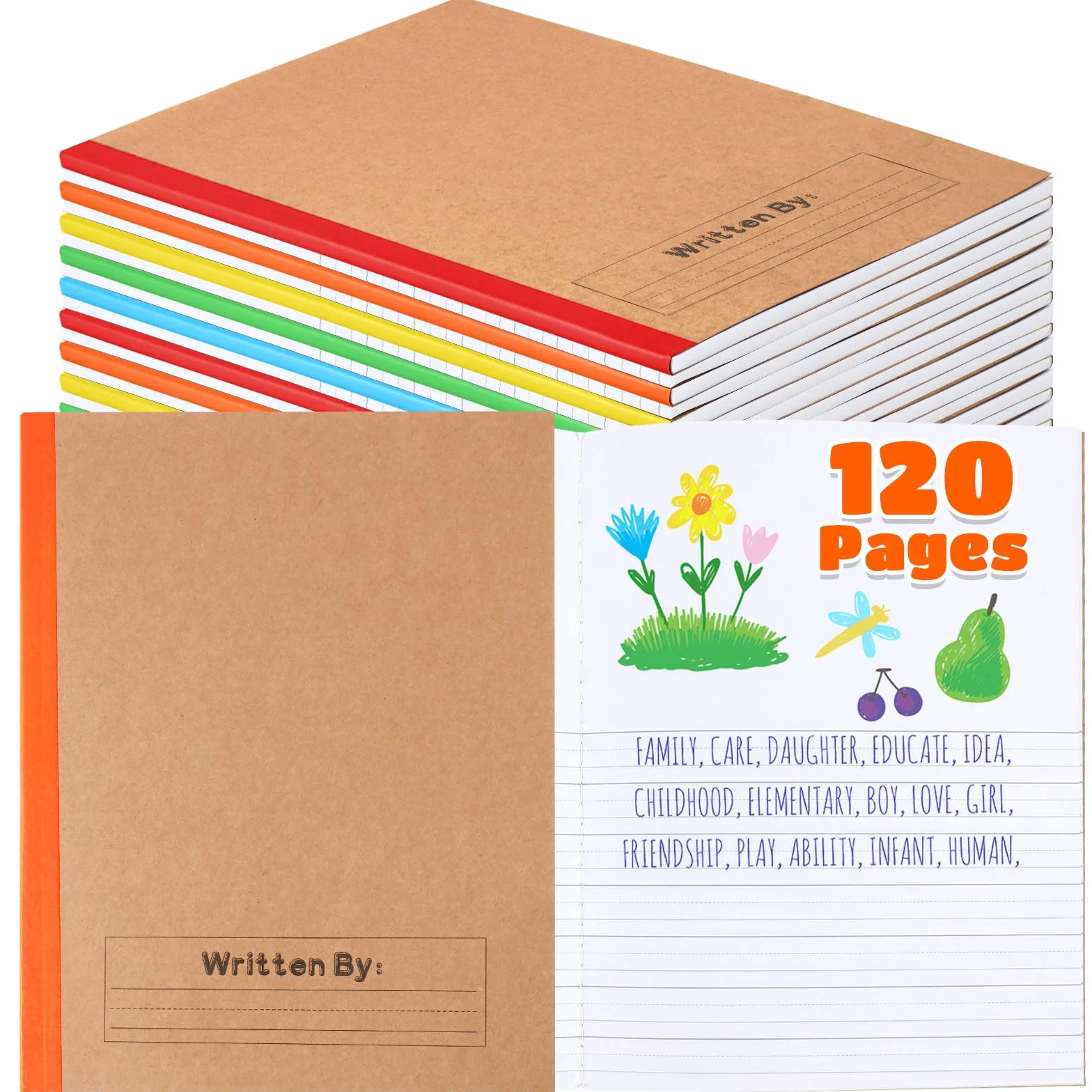 Henoyso 10 quaderni per composizione primaria, 120 pagine, 24 x 19 cm, diari primari per bambini, scrittura a mano e disegno, quaderno per pratica per prescolare, pre-K, gradi K-2, asilo