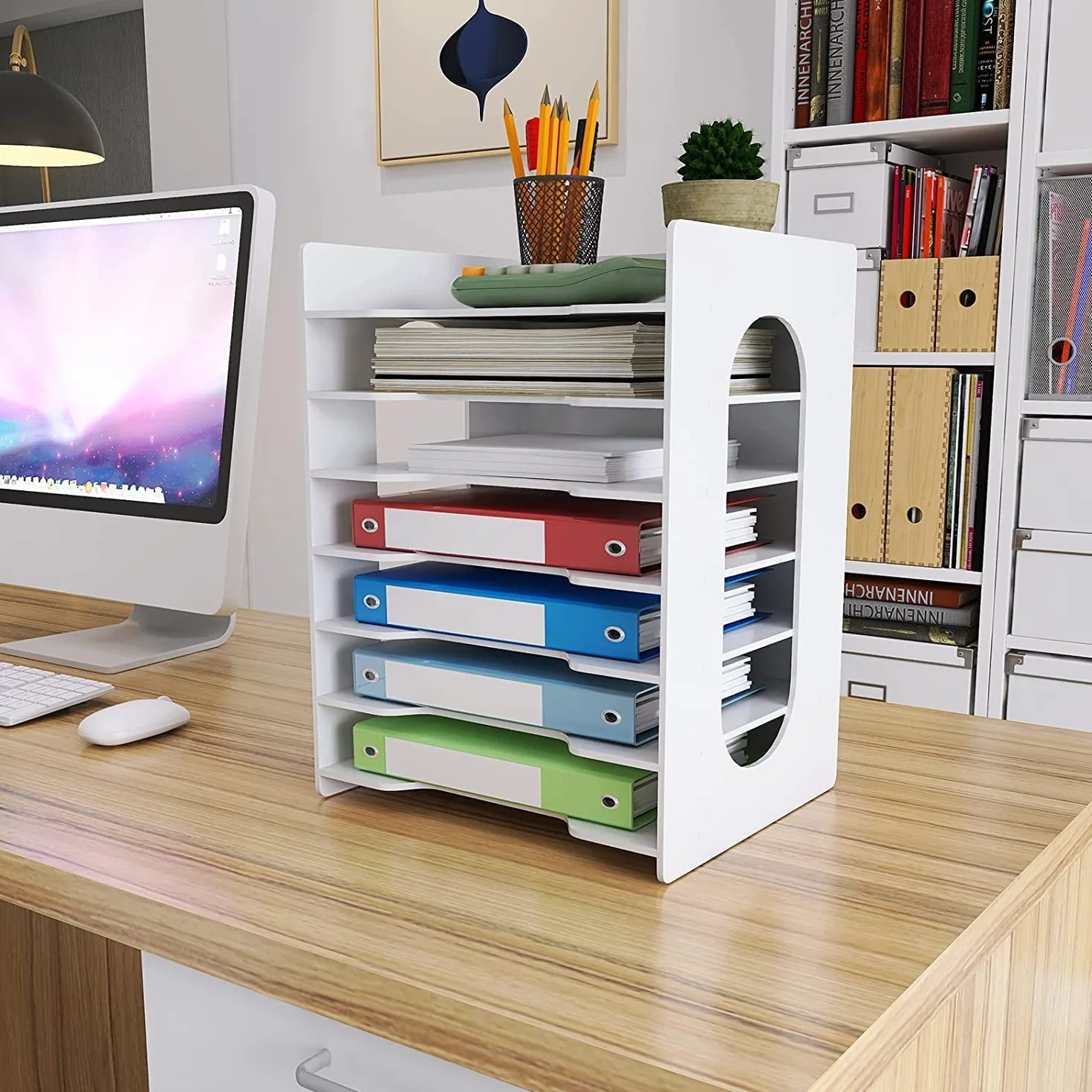 PUNCIA PUNCA Organizer Ufficio Scrivania 7 Livelli in PVC Porta Documenti da Scrivania Raccoglitori Documenti a Cassetto Organizzatore Porta Fogli A4 Portadocumenti Cassetti per Ufficio Casa e Scuola