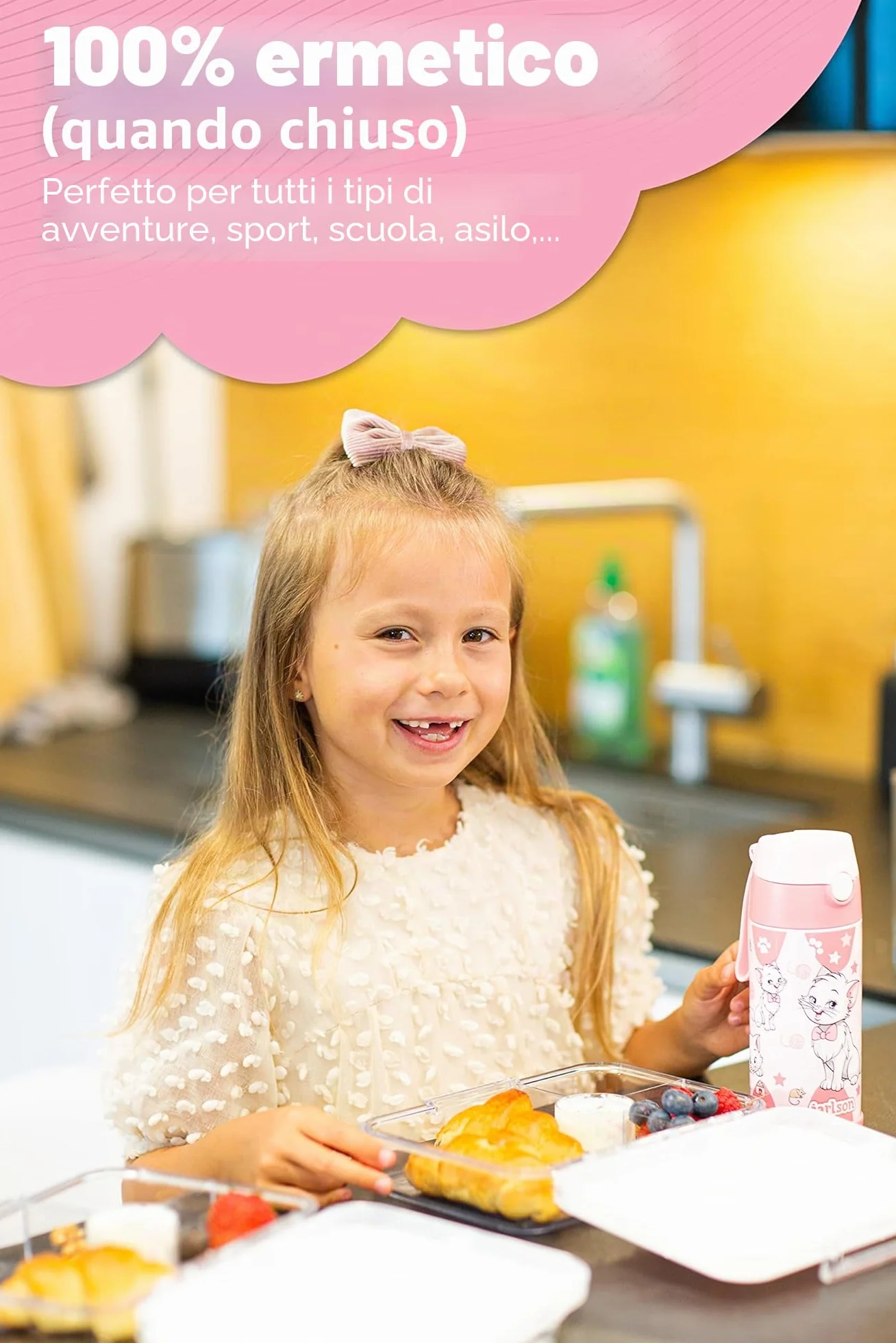 Borraccia Termica Bambini 350ml Acciaio Inox con Cannuccia Senza BPA Jarlson CHARLI