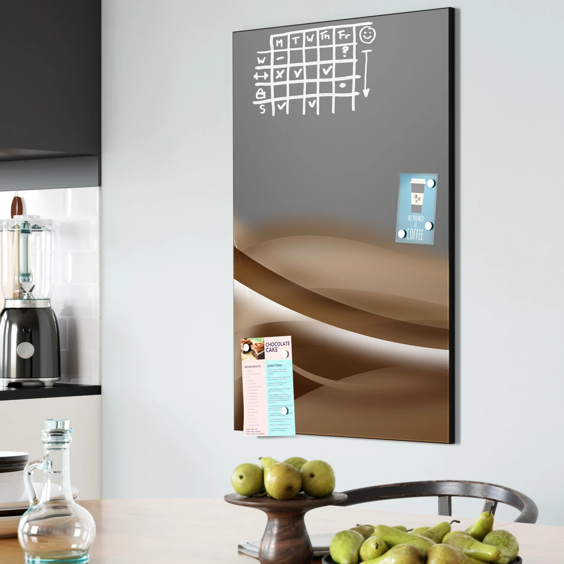 DEQORI Lavagna magnetica con stampa UV | motivo "marrone in movimento" | design rettangolare 60 x 90 cm | Lavagna in metallo a gesso scrivibile – Decorazione da parete per cucina, corridoio, cameretta