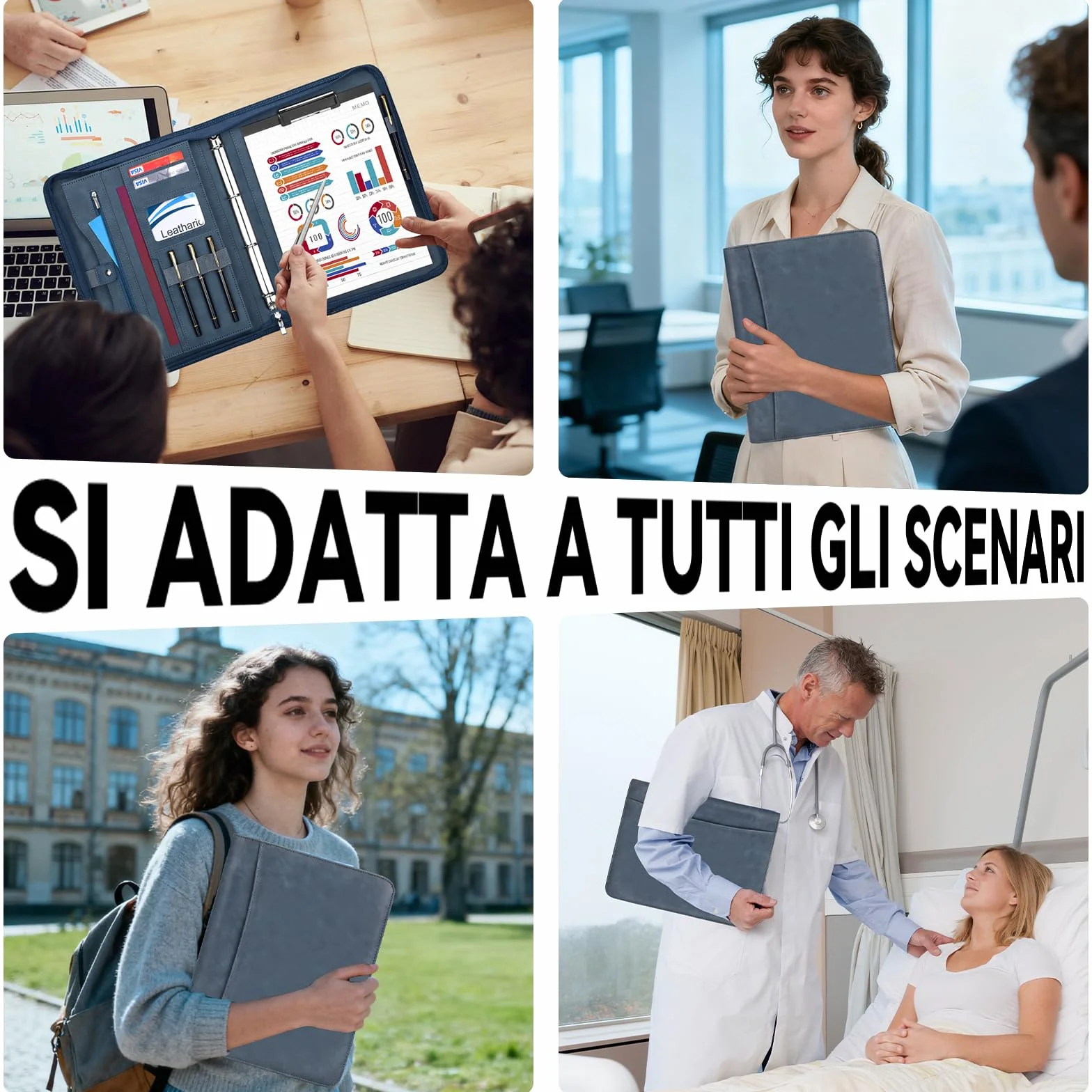 Leathario Cartellina Portadocumenti A4 con Cerniera, Organizer 10 Buste Trasparenti, Raccolgitore ad Anelli, Portadocumenti da Viaggio per Ufficio