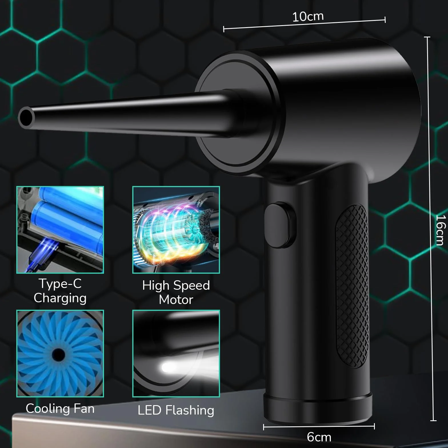 Elettrico Rimuovi Polvere Aria Compressa Senza Fili,3 Velocità 100000 Giri/Min Aria Compressa PC Con luce LED,6000mah Batteria Soffiatore di polvere per Computer,Laptop,Auto,Condizionatore