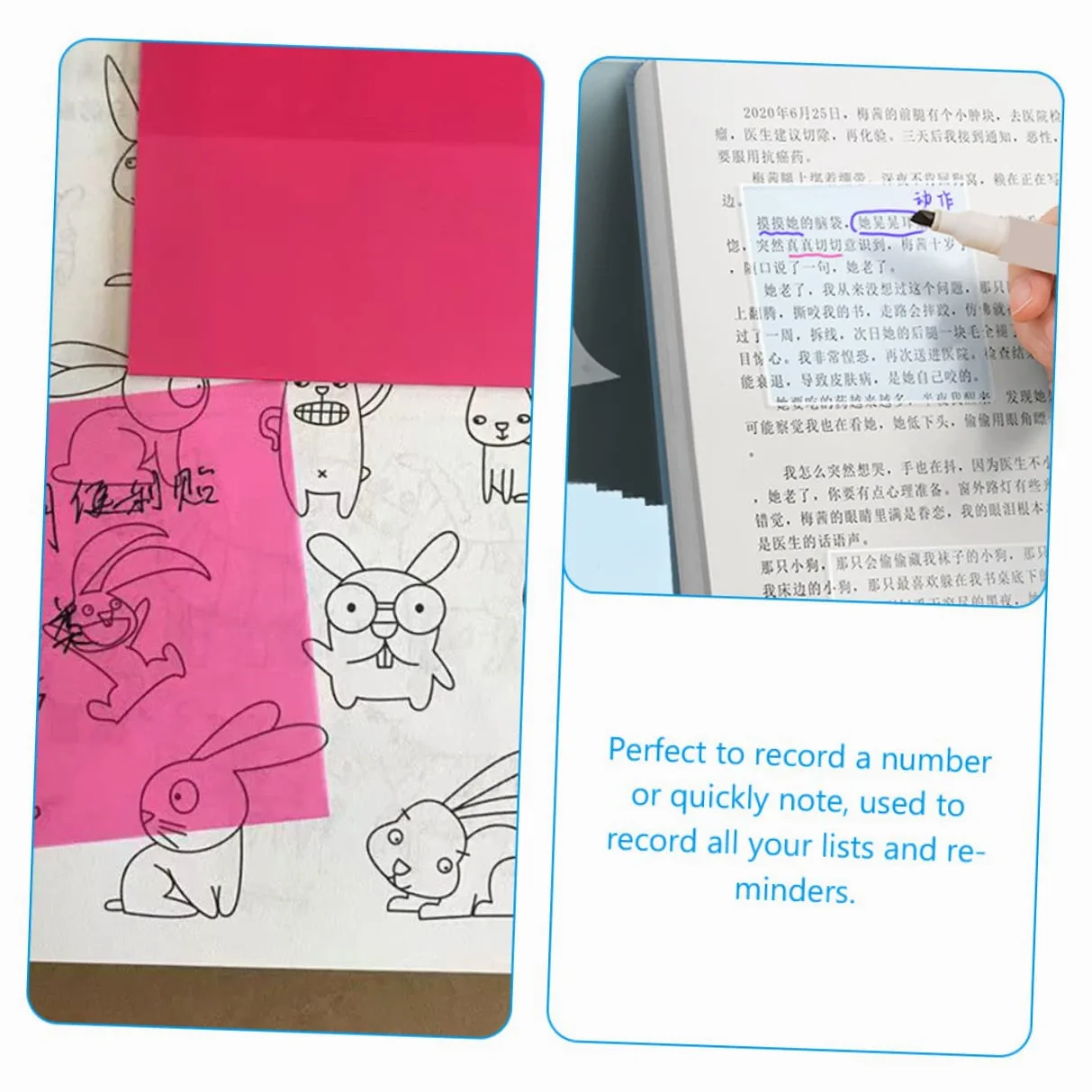 NUOBESTY 24pezzi Foglietti Adesivi Colorati Trasparenti Da Note Adesive Pratiche Per Scuola e Ufficio Utilizzabili Su Superfici Varie Come Muri e Computer Per Archiviazione e Studio