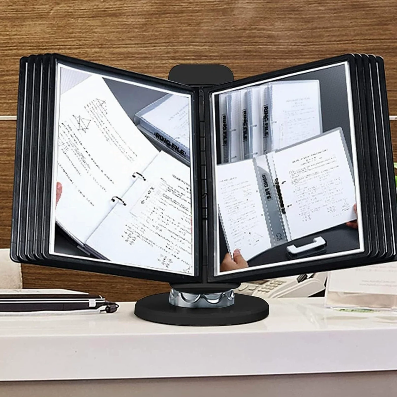 Portadocumenti da scrivania in PVC+metallo con 10 tasche, formato lettera | Espositore e contenitore for ufficio: supporto da scrivania regolabile con 10 tasche formato lettera