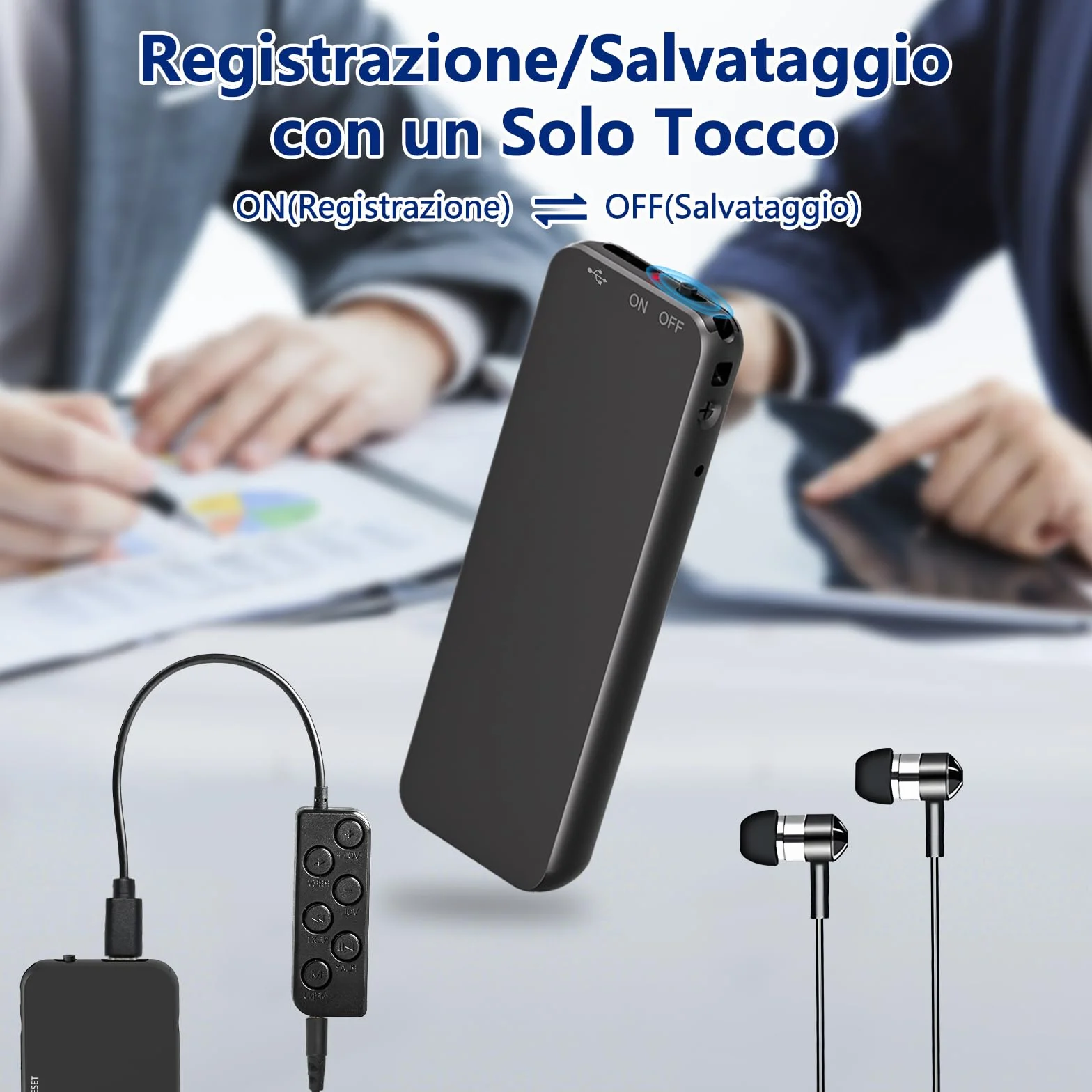 40ore Registratore Vocale, 64GB Registratore con Attivazione Vocale e Riduzione del Rumore Intelligente, USB-C Registratore Audio per Università Lezioni Riunioni Interviste