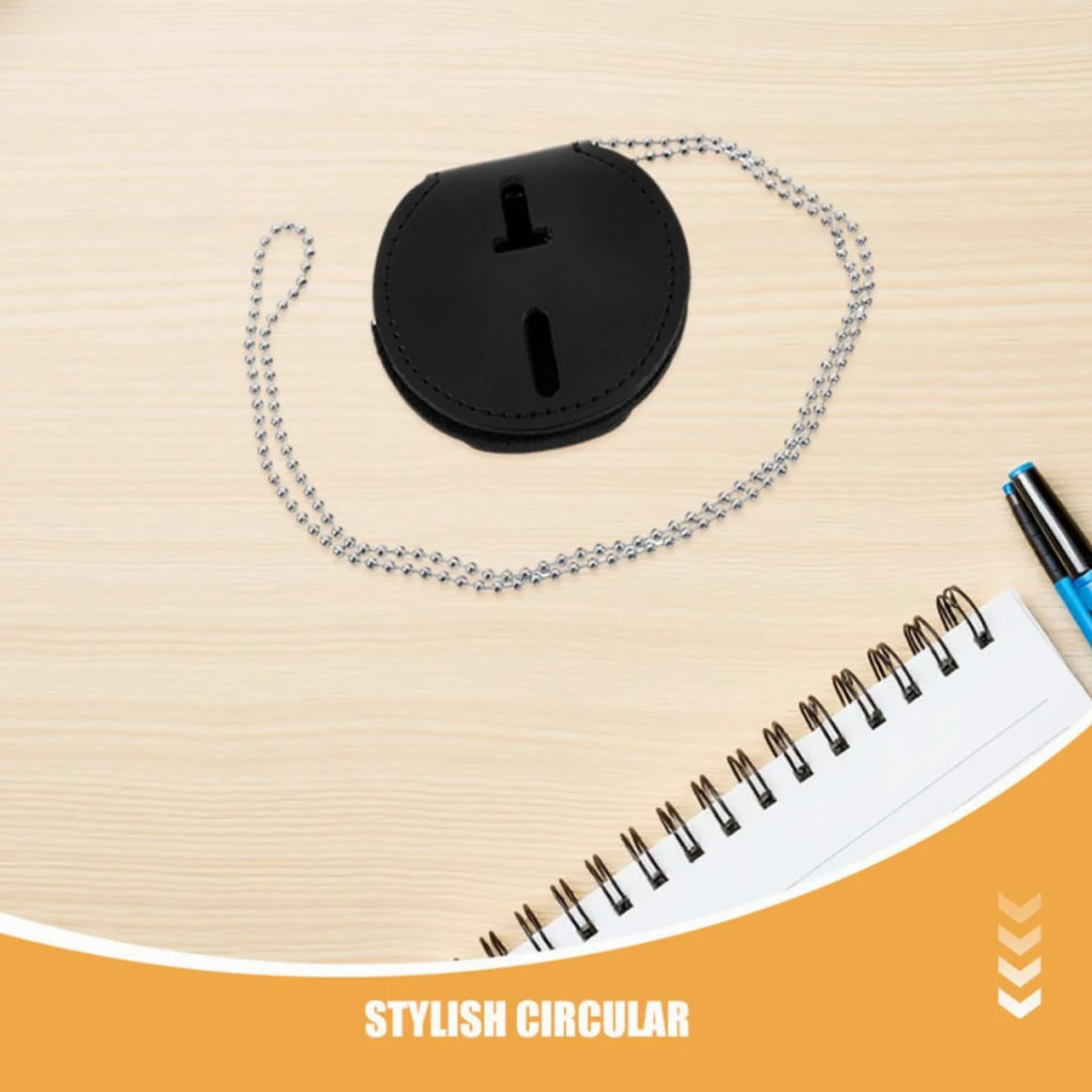 GALPADA Porta Badge in Pu Nero con Clip in Lega di Alluminio, Set da 7 Pezzi, Design Rotondo Moderno, con Catena, per Uso Quotidiano e Lavoro