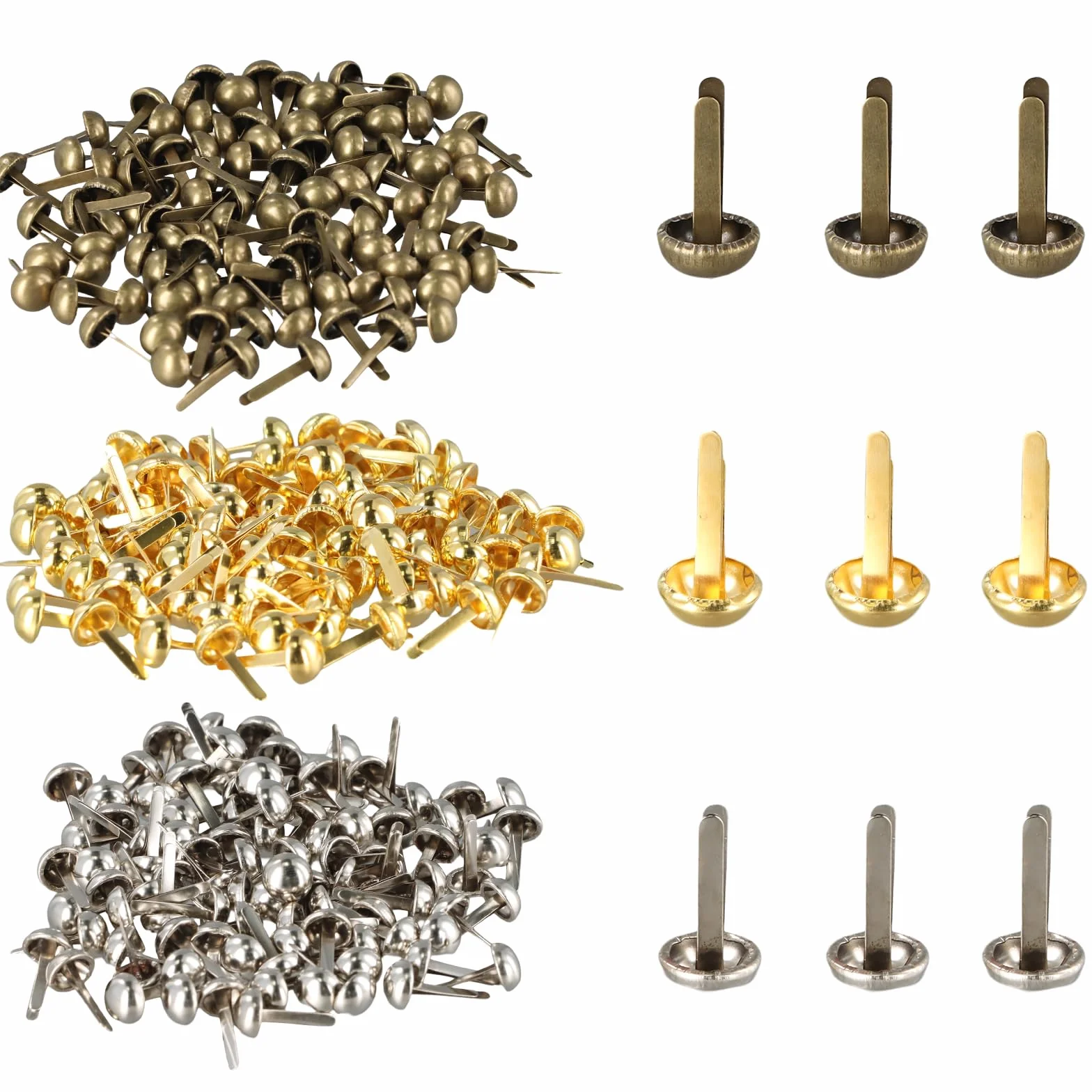 Fermacampioni Scrapbooking 300 Pezzi Mini Brads Rotondi Metallo per Carta DIY