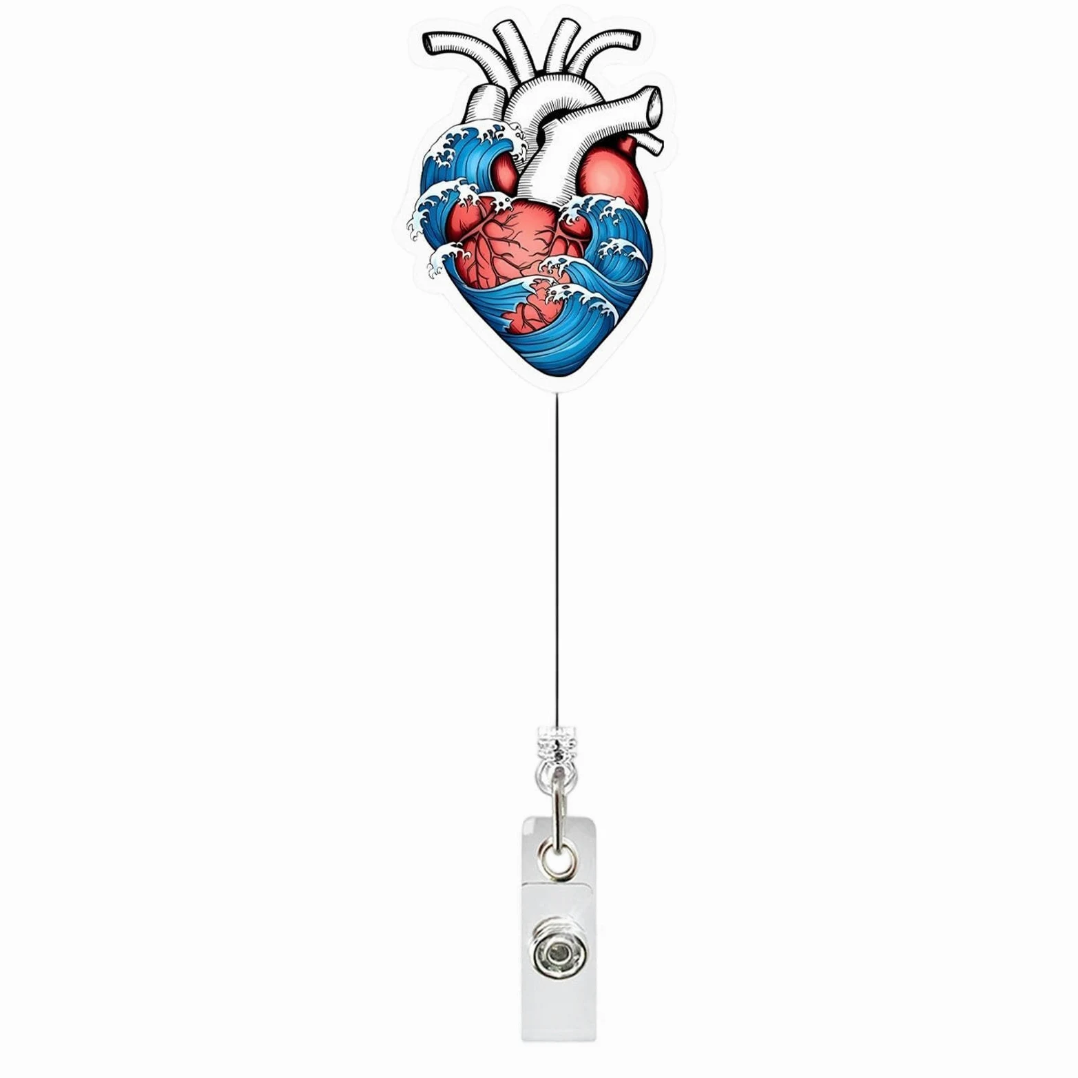 Portabadge retrattile Portanome verticale con motivo a forma di cuore | Clip Porta Badge Retrattile per tutti gli impiegati, assistenti, studenti, insegnanti, infermieri, , uomini e donne