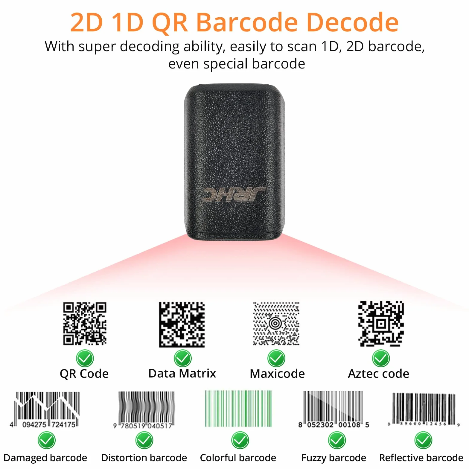 Lettore di codici a barre portatile Bluetooth 1D 2D, lettore di codici a barre portatile con connessione wireless e USB a 2,4 GHz