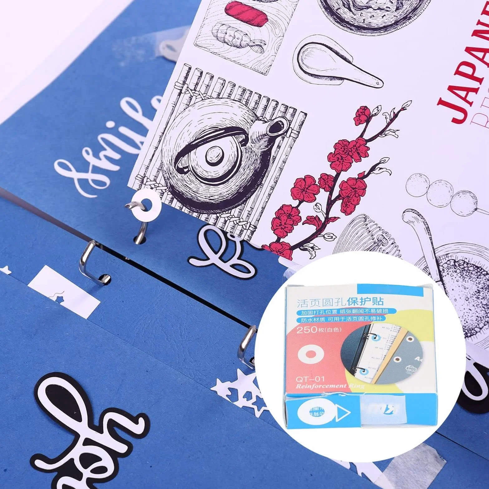 Etichette Rinforzo Fori Anelli Autoadesiva 4 PCS Bianche per Riparare Decorare Libro Fogli Mobili