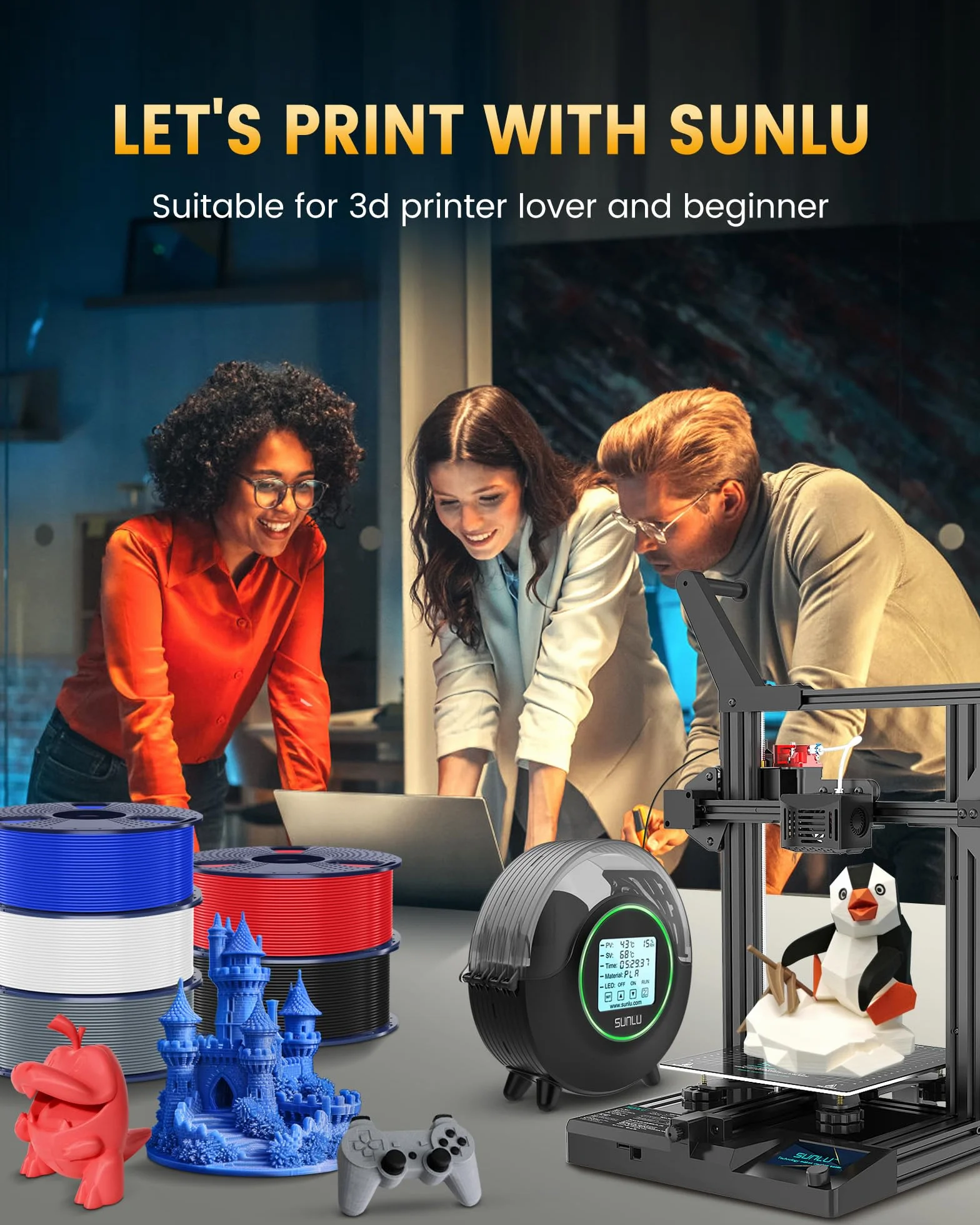 SUNLU PLA+2.0 Filamento per stampante 3D, PLA Plus, 1kg Nero