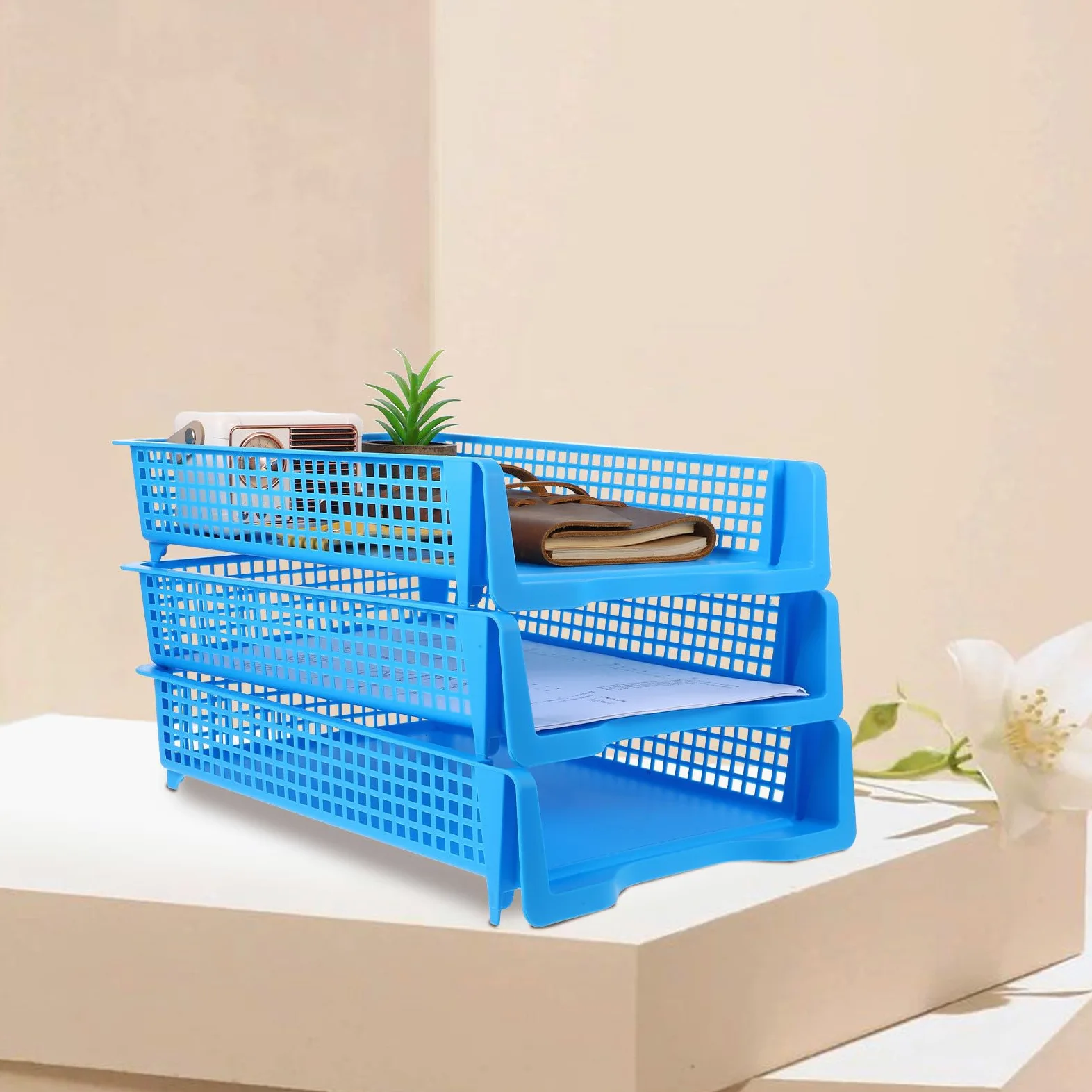 GALPADA Vassoi Portaoggetti Impilabili Organizer Documenti Design Moderno ed Elegante in Plastica Set 3 Pezzi per Organizzare Fogli e Quaderni per Scrivania Ufficio o Casa