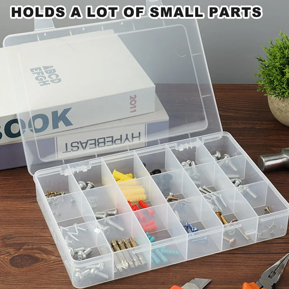 Scatola Portaoggetti Plastica 24 Scomparti Coperchio Trasparente Regolabile Organizer per Perline, Viti