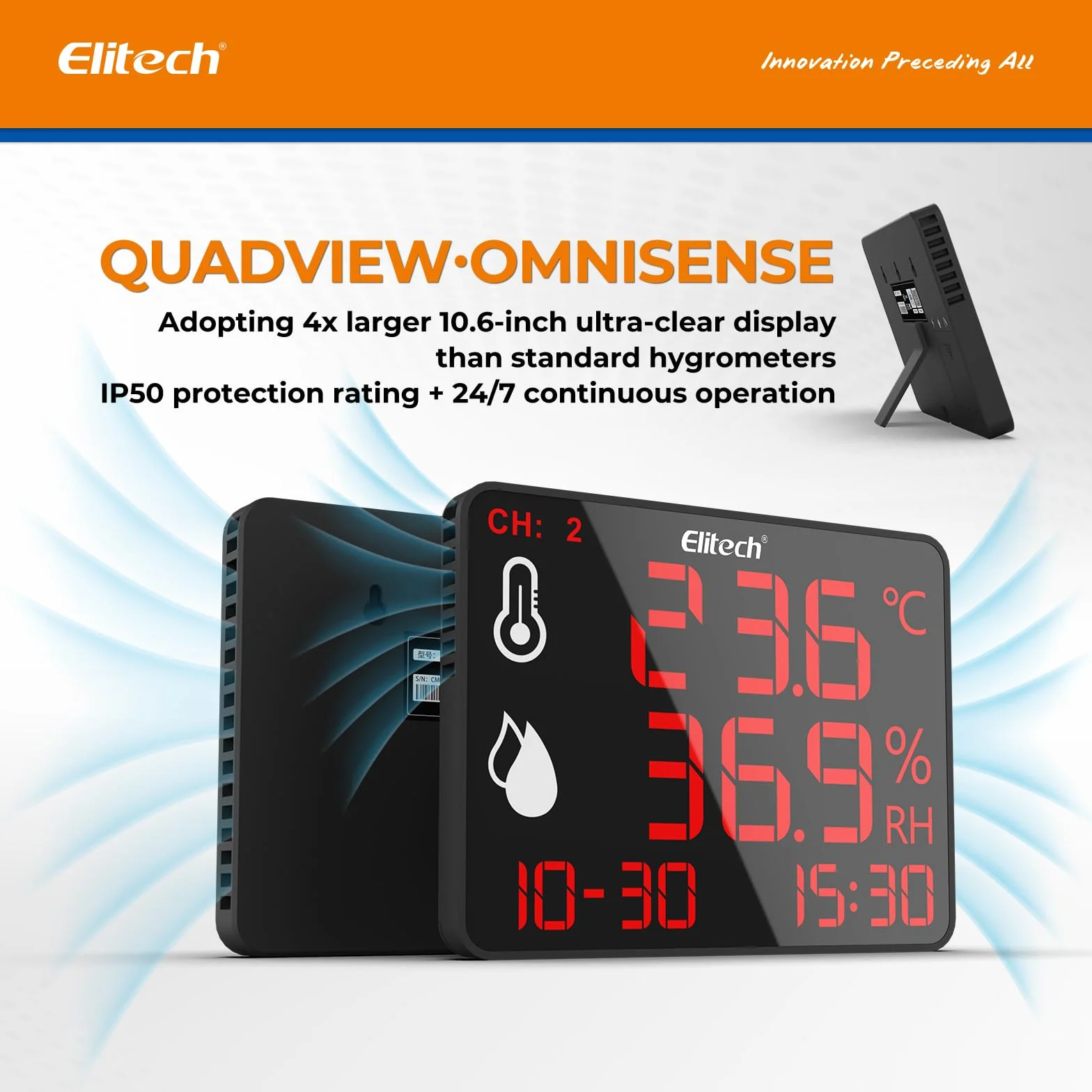 Elitech DR-230-THDE Termometro Igrometro Digitale con Doppia Sonda Esterna 2x2m Bluetooth 30000 Punti