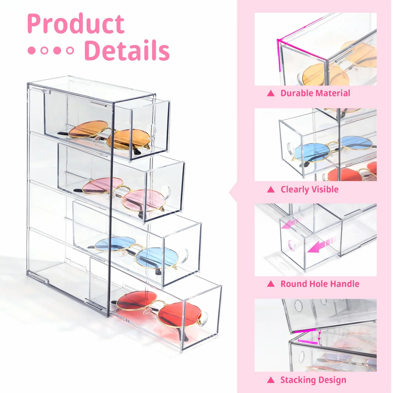 Organizzatore da scrivania con 4 cassetti trasparente impilabile cassettiera storage box multifunzione per cancelleria ufficio