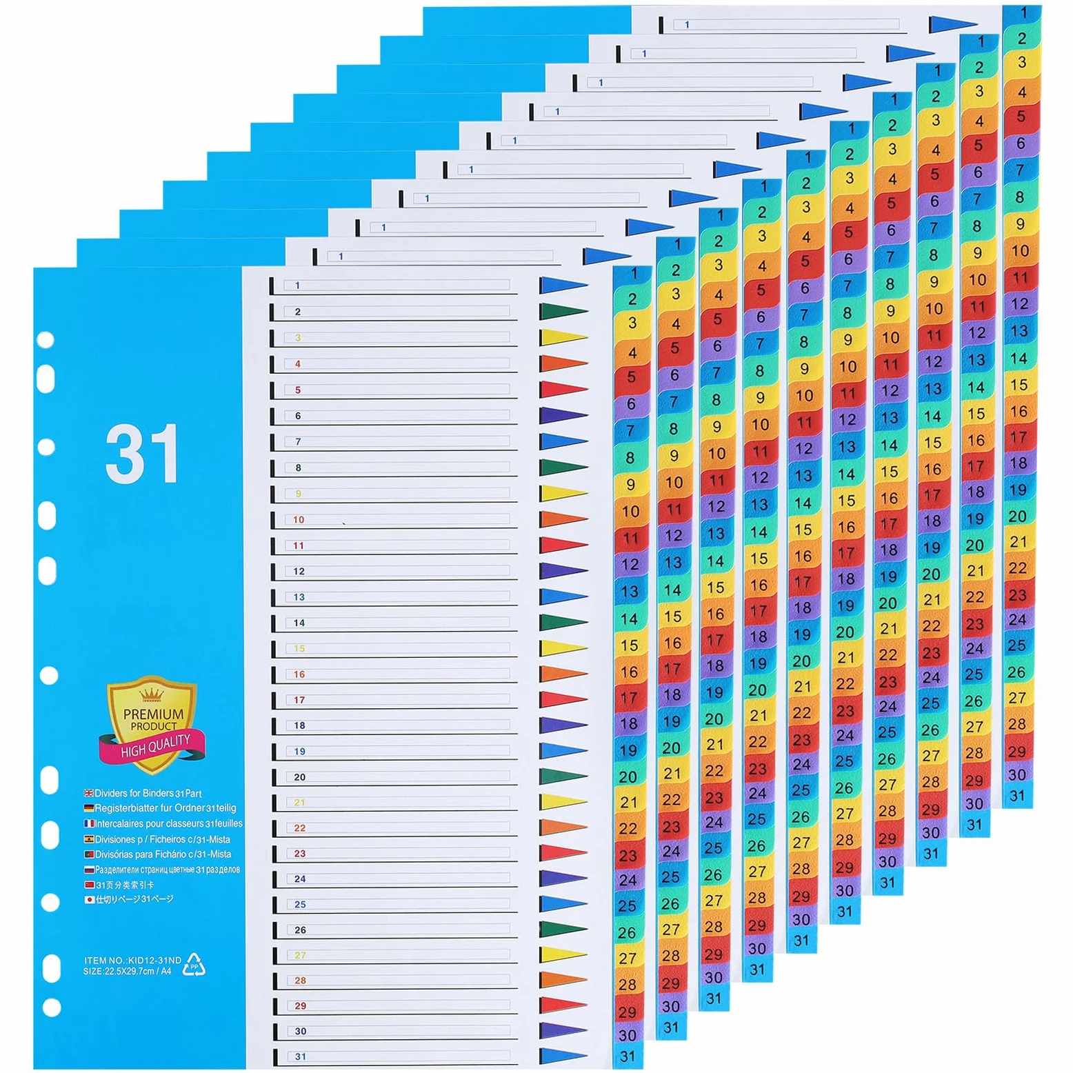 10 Pezzi Divisori per Raccoglitori A4 Numerati 1-31,per Office Scuola | Separatori Raccoglitore ad Anelli con 11 Fori Adatto
