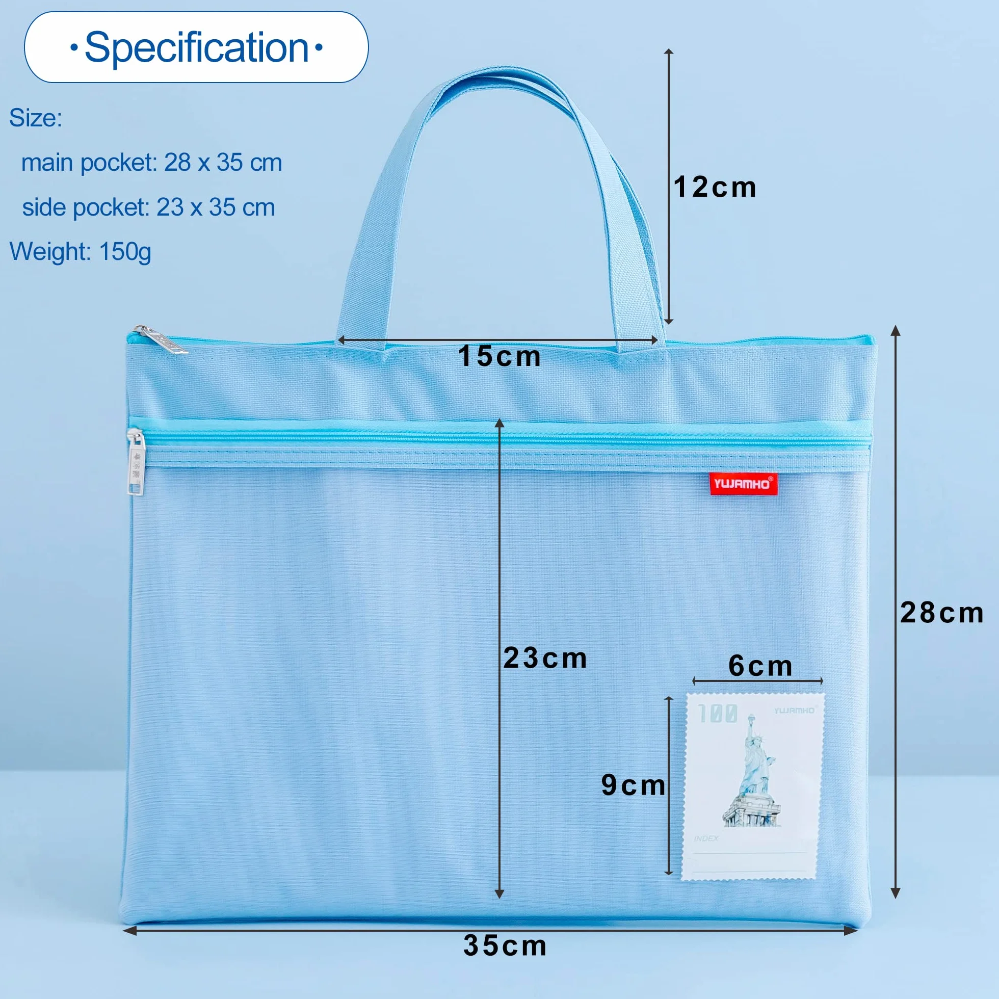 Set di 2 portadocumenti A4 in nylon impermeabili con doppia cerniera blu e rosa