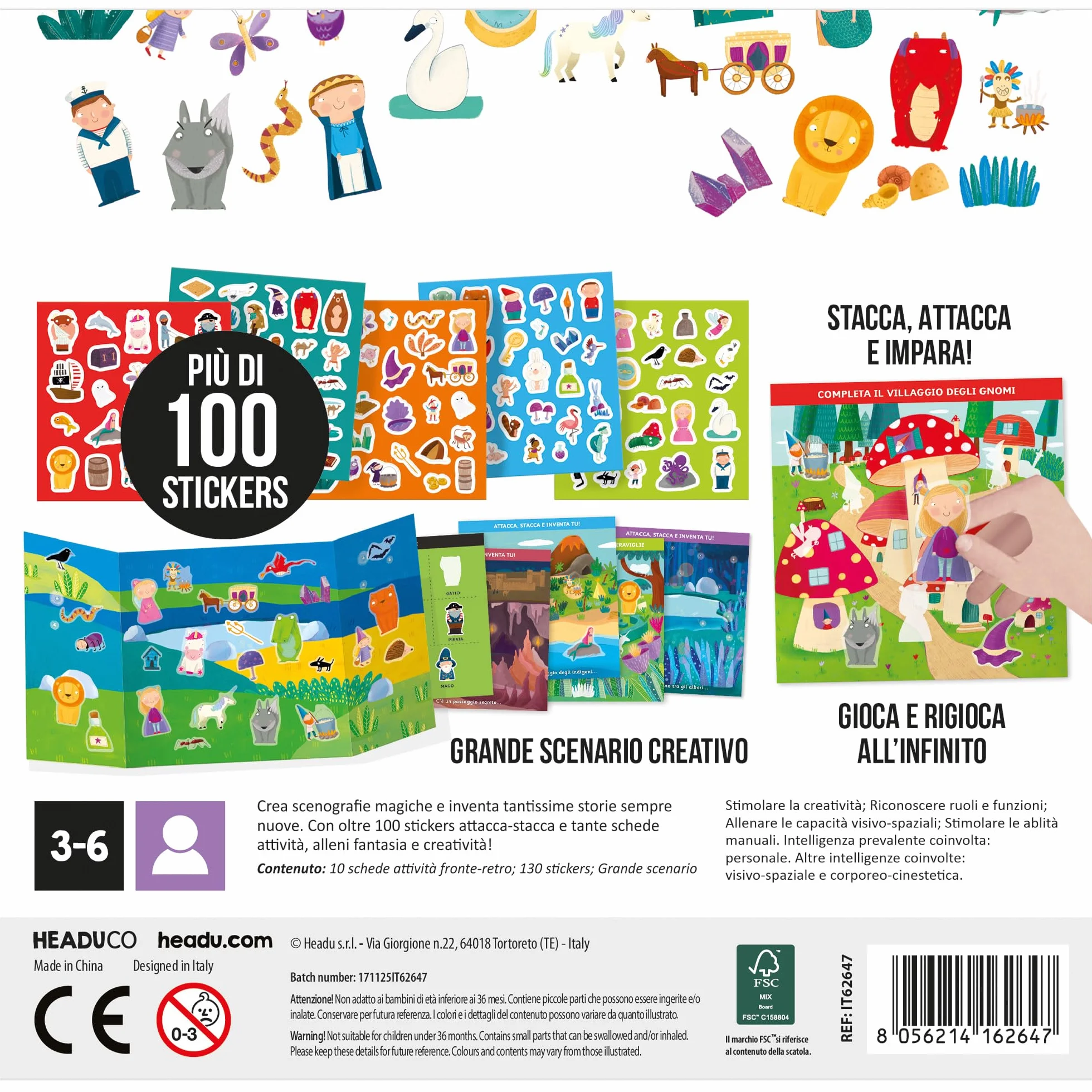 HEADU Scuola Stickers Fiabe e Favole Oltre 100 Stickers Riutilizzabili Giochi Educativi Bambini 3-6 Anni