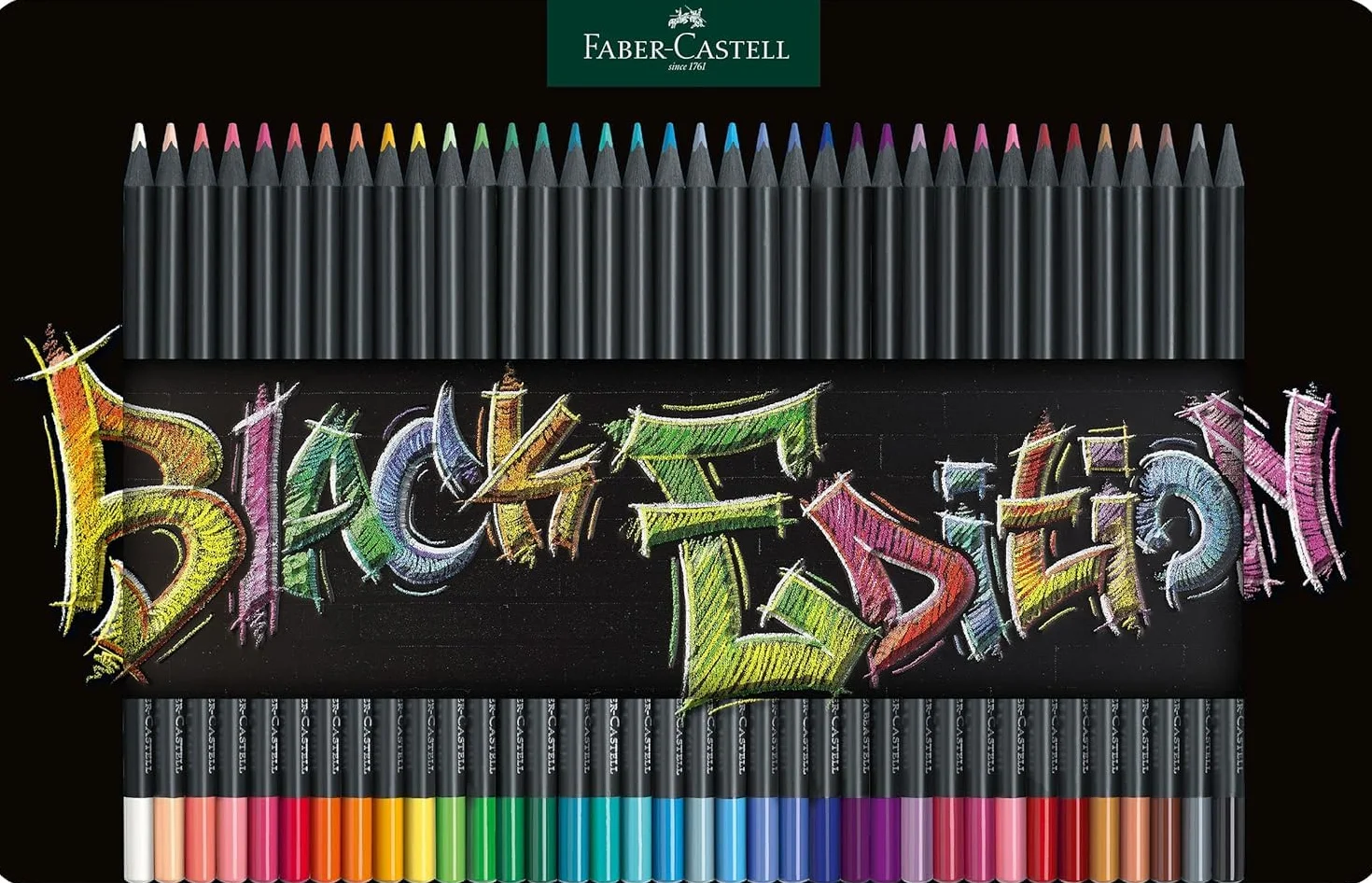 Faber-Castell Black Edition 36 Matite Colorate, Astuccio in Metallo, Resistenti, Impugnatura Ergonomica
