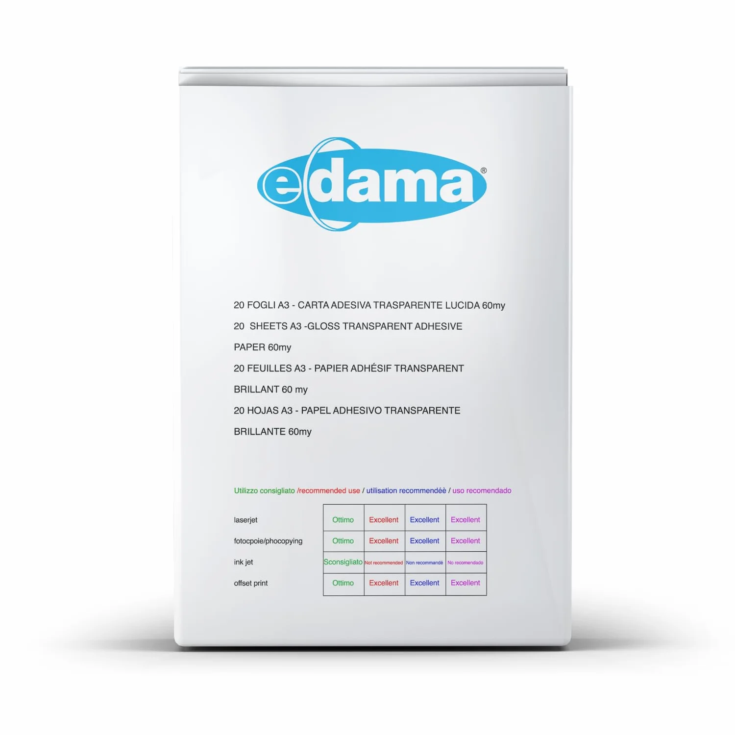 Fogli Adesivi Stampabili A3 Carta Adesiva Lucida Polipropilene per Stampante Laser Trasparente 297 x 420 mm