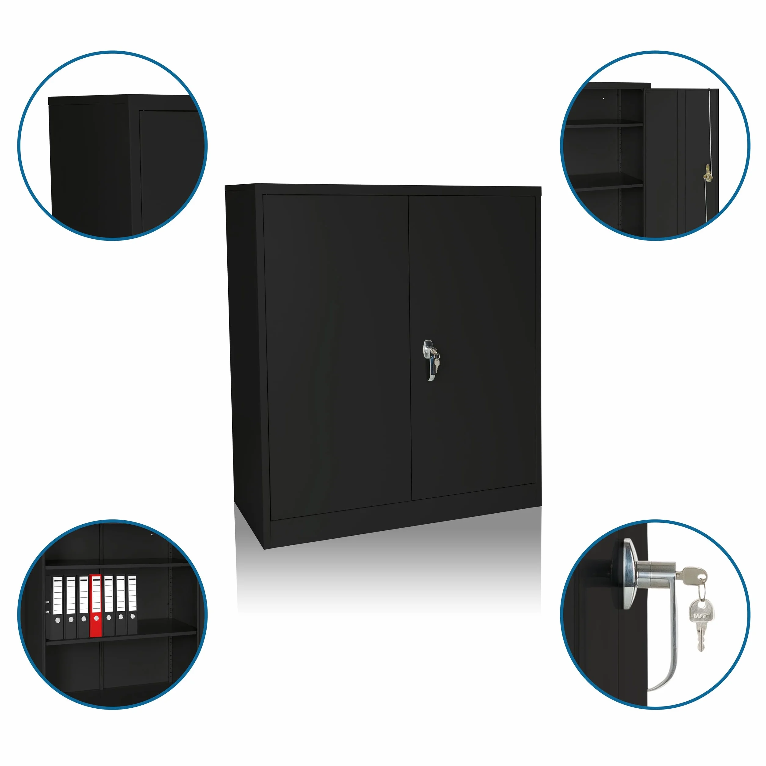HJH Office Armadio Color AS 105 Nero Armadio Metallico Multiuso, Armadio da Ufficio con Serratura, 743034