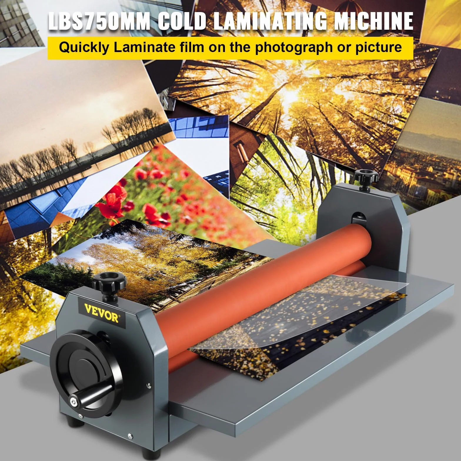 VEVOR 750mm Laminatrice a Freddo Manuale 39 Pollici Plastificatrice a Freddo Manuale Laminatore a Freddo a 4 Rulli Gomma Morbida E Alla Superficie Liscia