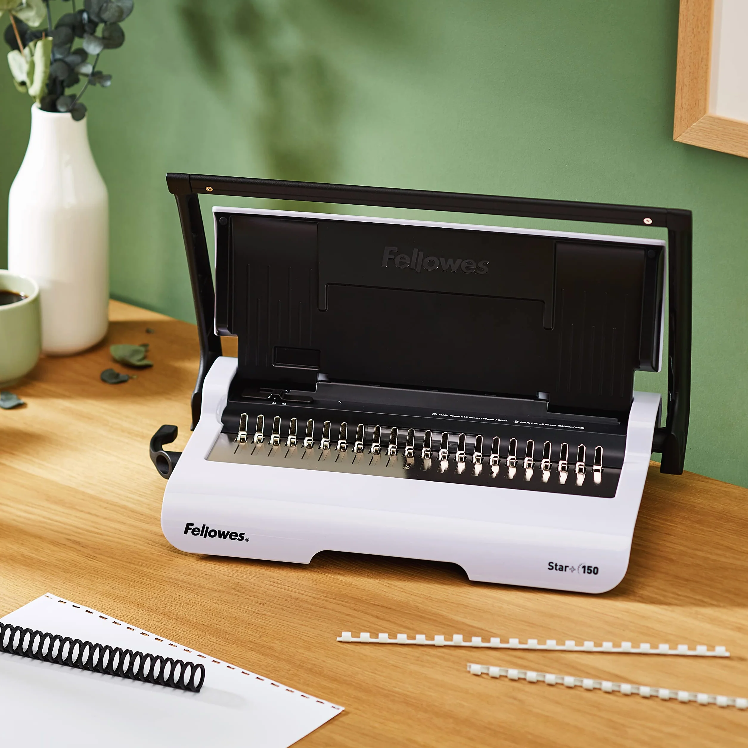 Fellowes Star+ Rilegatrice a pettine 150 con contenitore – Perfora fino a 15 fogli A4 – Rilega fino a 150 fogli – Manuale – Ideale per casa o piccolo ufficio