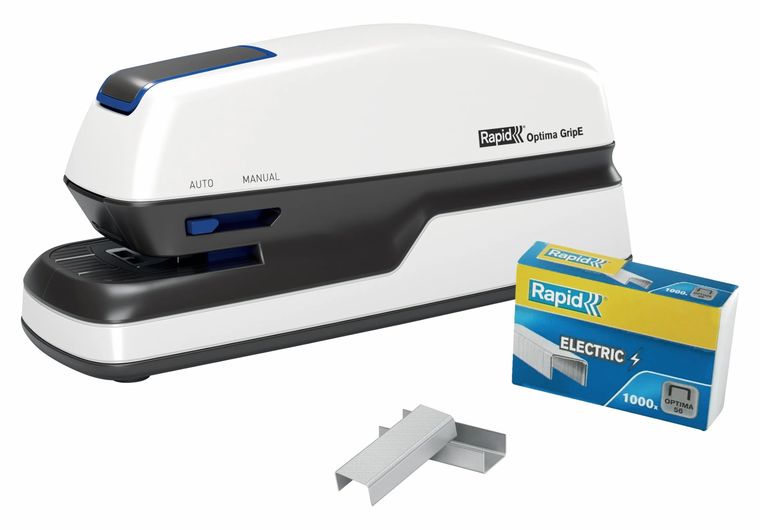 Rapid Optima GripE Cucitrice Elettrica Contactless Automatica a Batterie o con Alimentatore, Cuce Fino a 20 Fogli, Include 1000 Punti Metallici, Bianco, 2102349