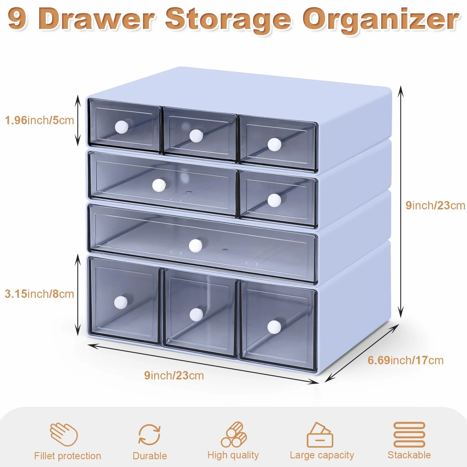 Organizer da scrivania con 9 cassetti, 4 cassetti impilabili in plastica per scrivania, cancelleria da ufficio, organizer per trucchi, adatto per casa, ufficio e scuola