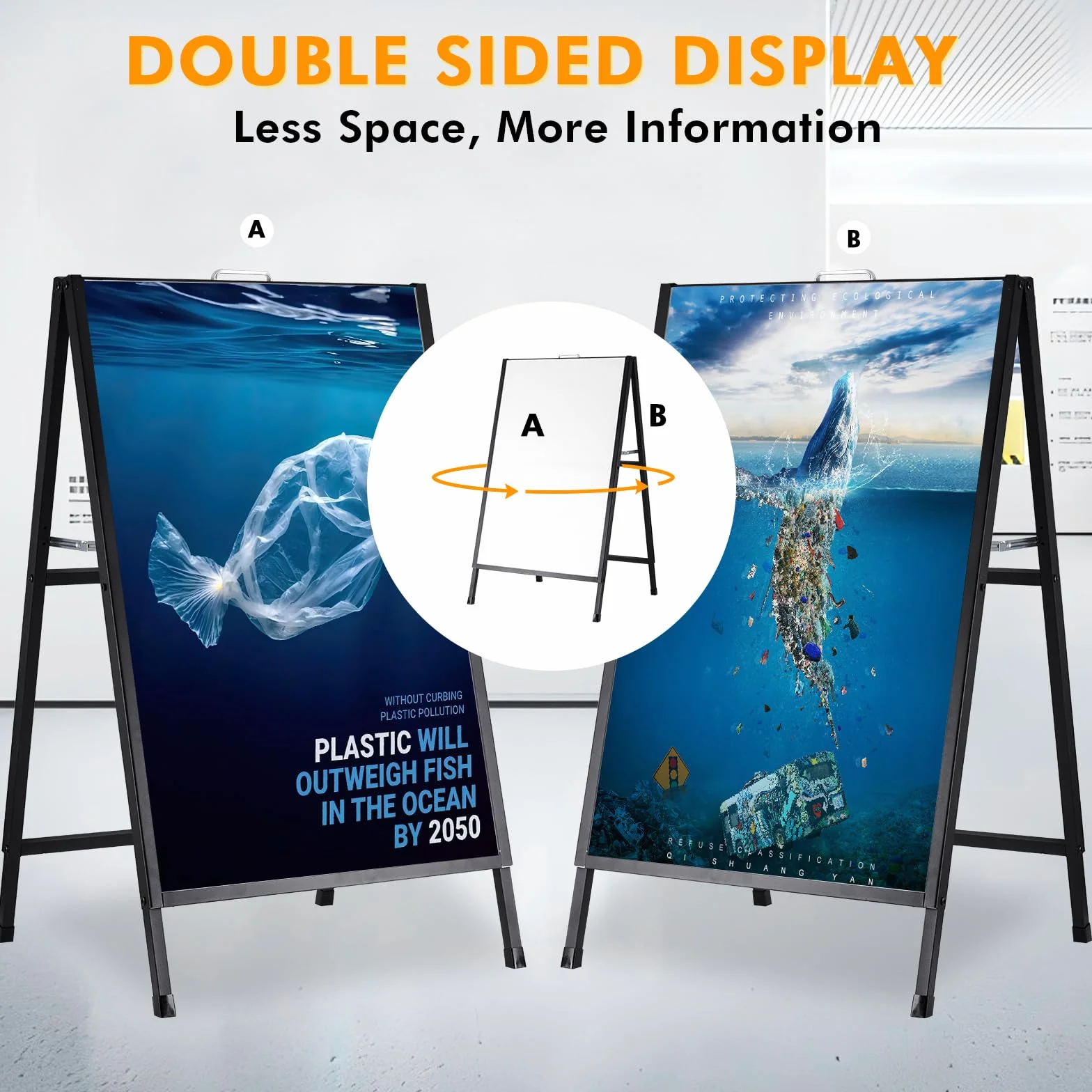 YUCHENGTECH Cavalletto Pubblicitario per Esterno con Maniglia 60X90cm Porta Poster Bifacciale Supporto per Poster da Terra In Metallo Totem Pubblicitario per Bar Ristoranti Mostre Esterni