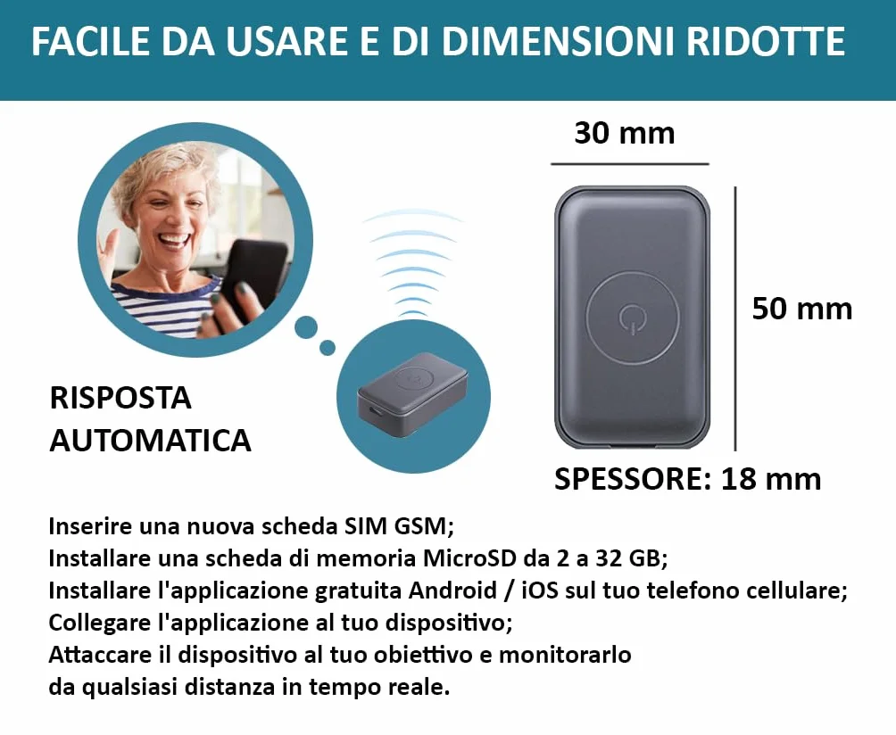 [Aggiornato 2025] Registratore Vocale Spia GSM di ascolto in tempo reale che ti chiama o che puoi chiamare, microspia audio con miglioramento vocale, microfono spia a distanza, localizzazione GPS
