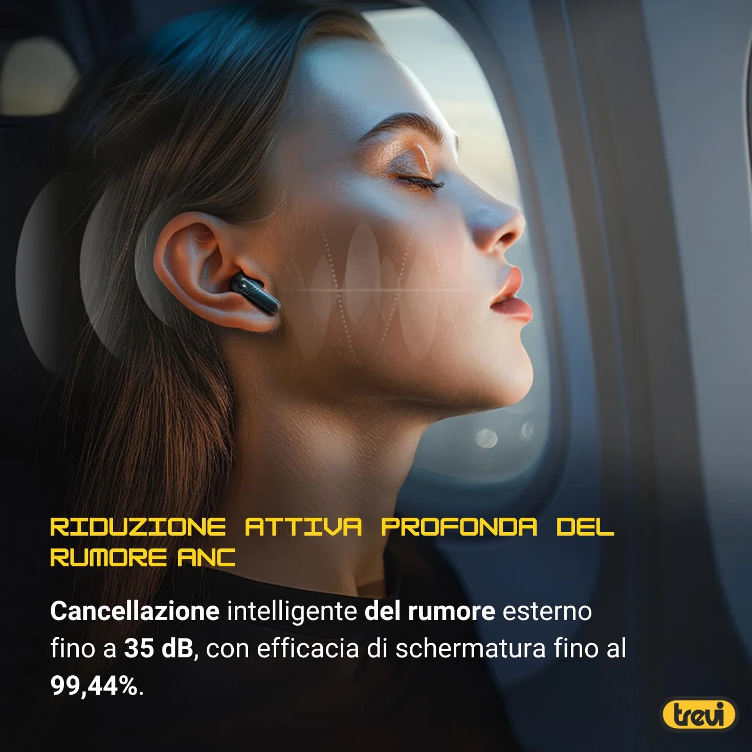 Trevi EAR 100 AID Cuffie Wireless con Traduzione Simultanea AI, ANC/ENC, Display Touch, Audio Hi-Fi, Custodia Ricarica USB-C, Controlli Smart, Nero