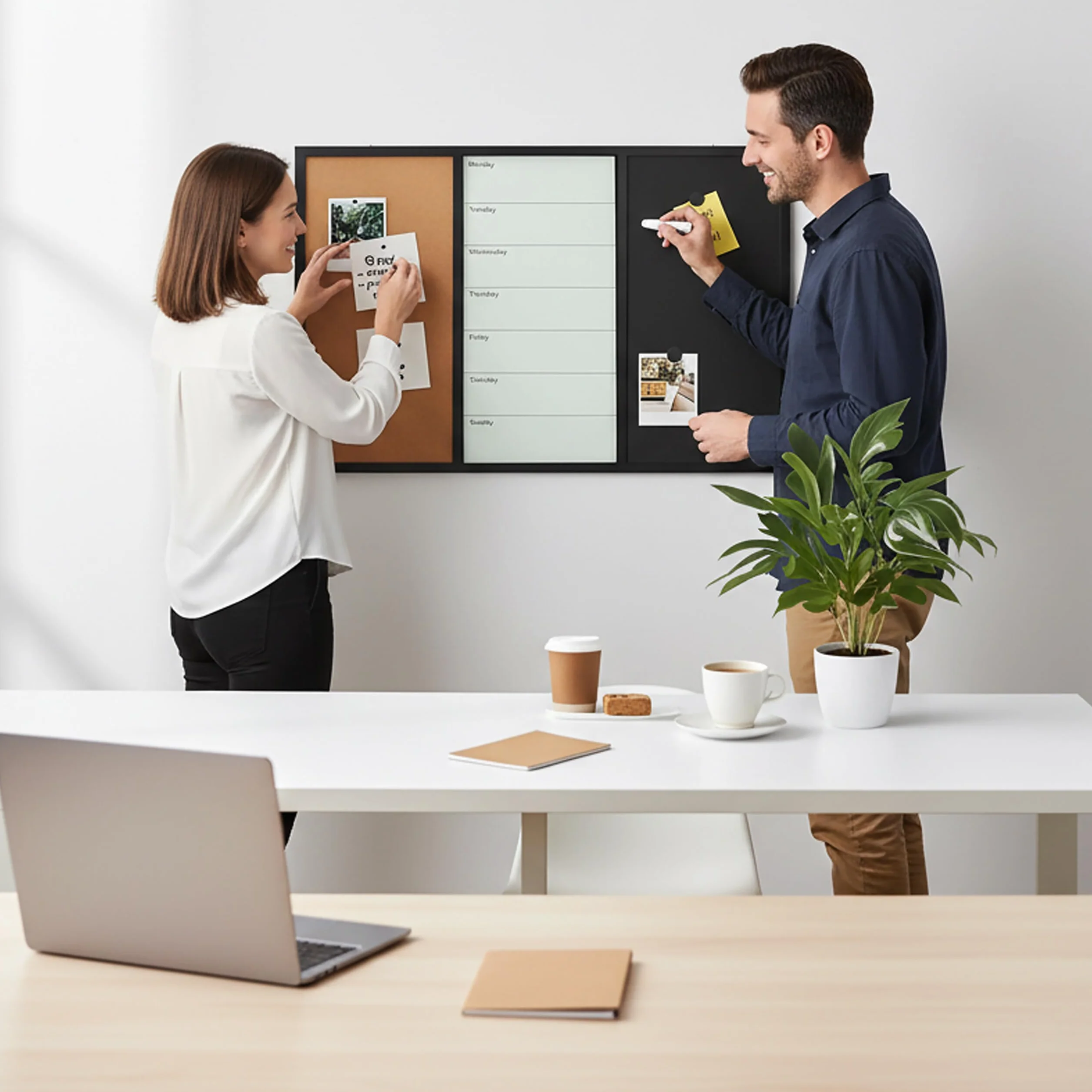 Relaxdays Lavagna combinata 3in1, 60x90 cm, whiteboard, bacheca, a Gesso, Accessori, memoboard Magnetico, Multicolore