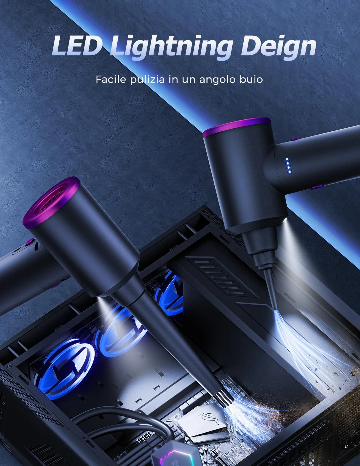 Soffiatore ad Aria Compressa - 100.000 Giri/Min Aria Compressa Spray con Batteria da 9000 mAh, Aria Compressa Elettrico a 3 Velocità con luce LED per la Pulizia del PC, Divano, Tastiera, Auto